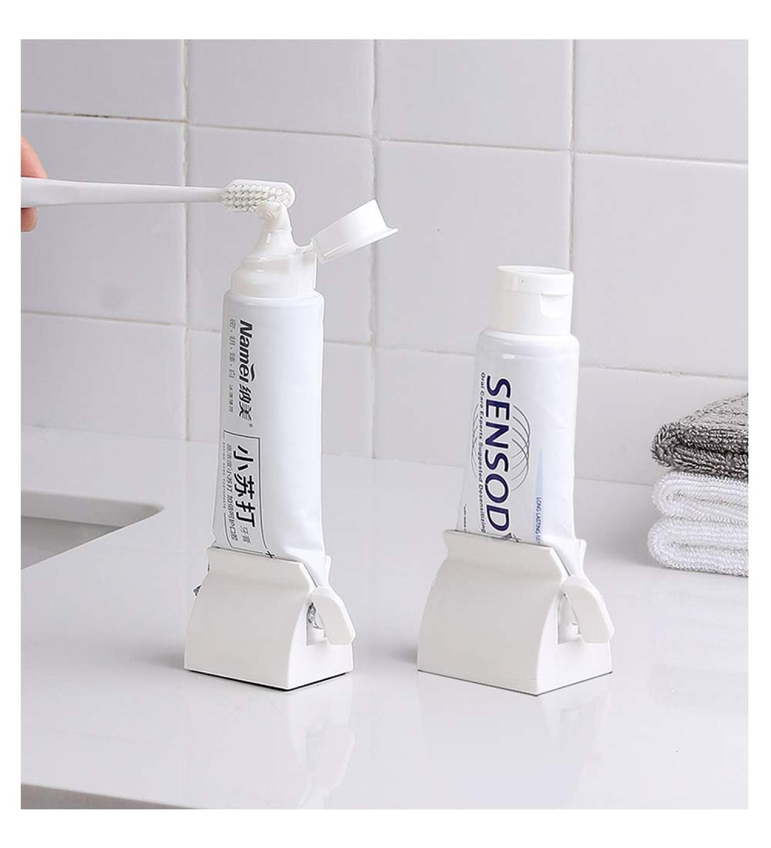 LONGFITE Toothpaste Squeezer Set of 2 Rolling Tube Toothpaste Holder Stand Bathroom Organizer (White) - Buy Online on GoSupps.com