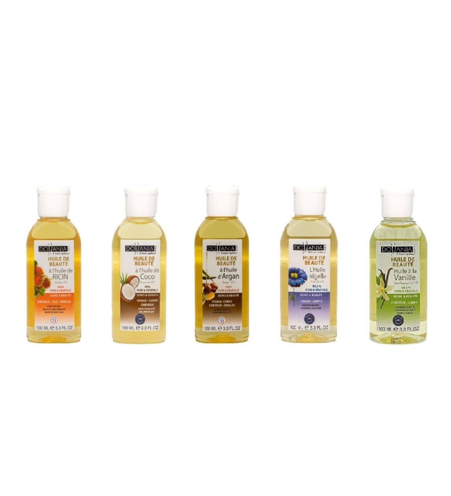 5 Bottles of Cosmetic Castor Oil + Coconut Oil + Argan Oil + Vanilla Oil + Black Seed Oil - Buy Online on GoSupps.com