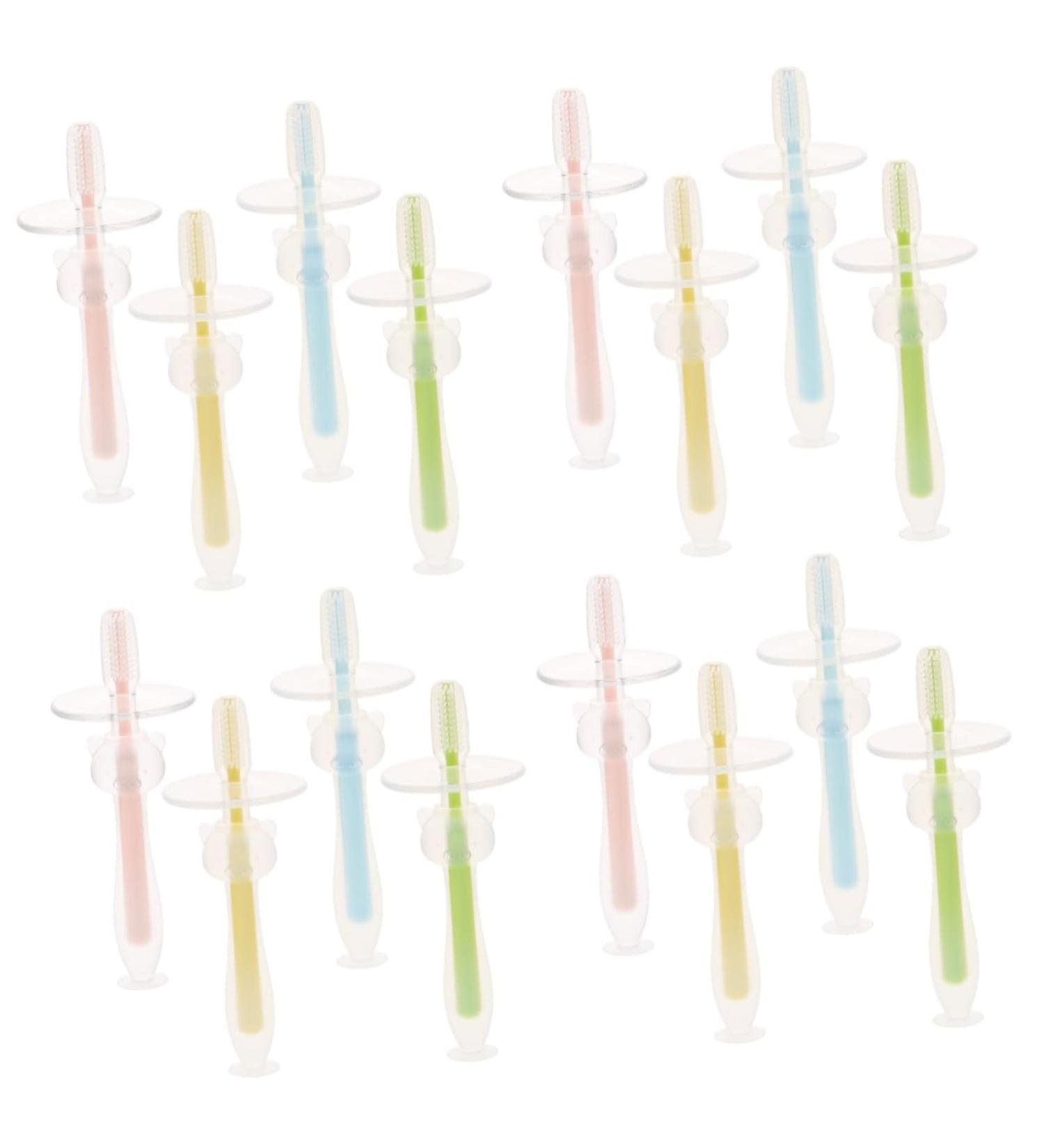 Beavorty 16 STK Baby Toothbrush - Suction Cup Silicone Toothbrushes with Soft Bristles for Infants - Travel-Friendly & Safe for Babies - Buy Online on GoSupps.com