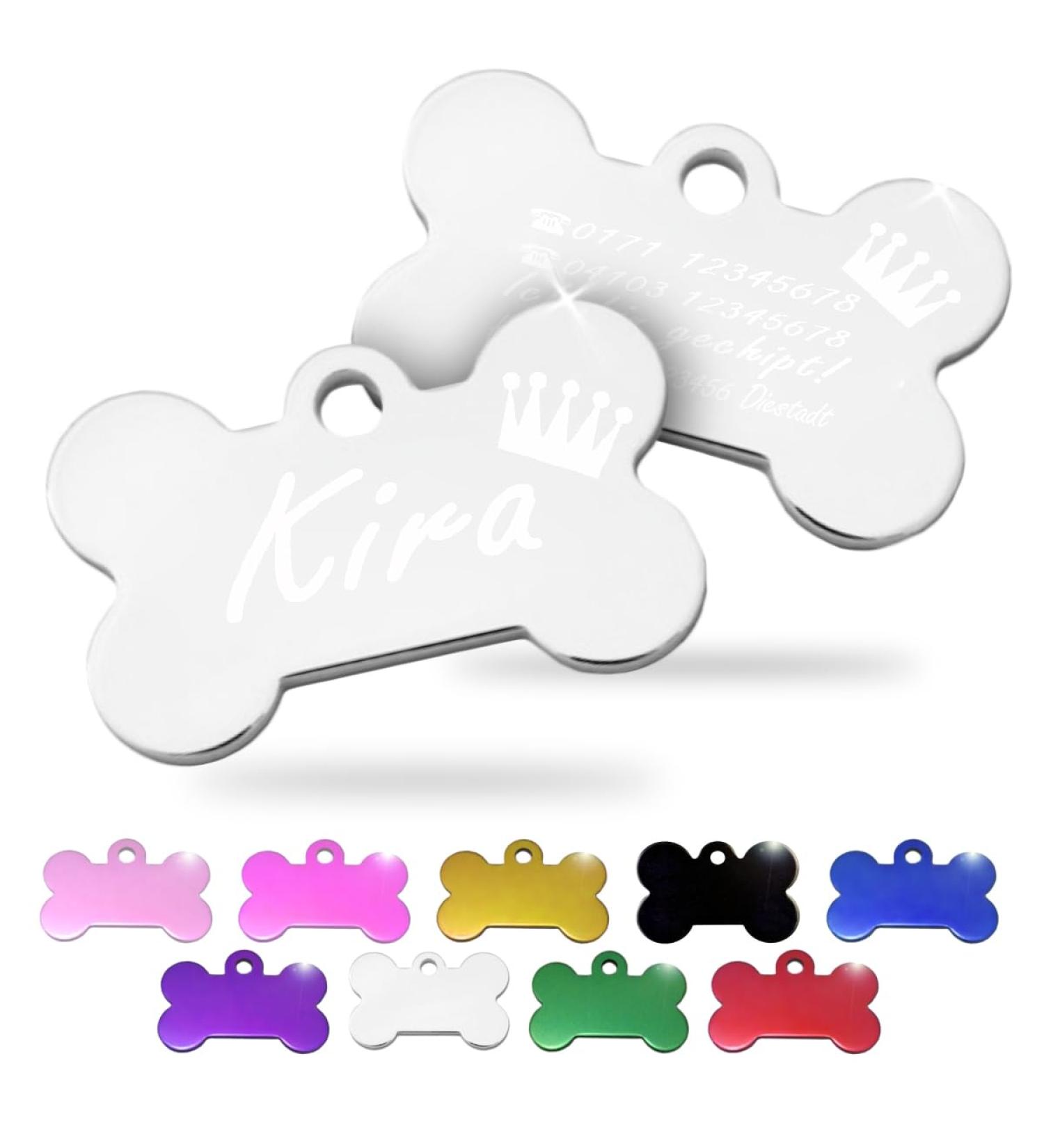 Ibera Gifts - Personalized Bone-Shaped Pendants for Medium to Large Dogs & Cats | Engraved Dog Collar Name Tags (Silver Crown Design) - Buy Online on GoSupps.com