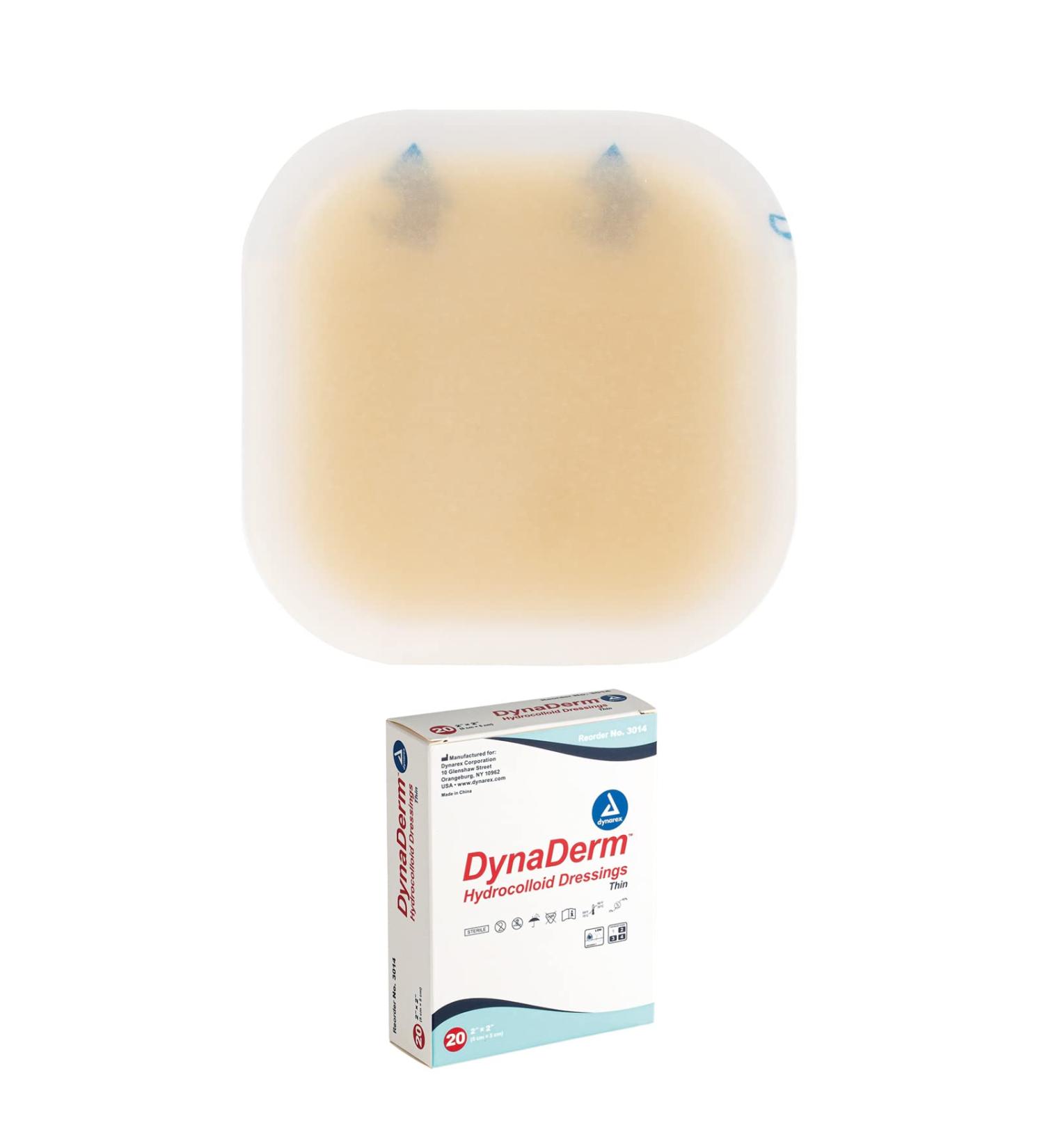 Dynarex DynaDerm Hydrocolloid Dressings 2x2 Inch - Sterile Moist Bandages for All Wounds - Latex-Free, 20 Pack - Buy Online on GoSupps.com