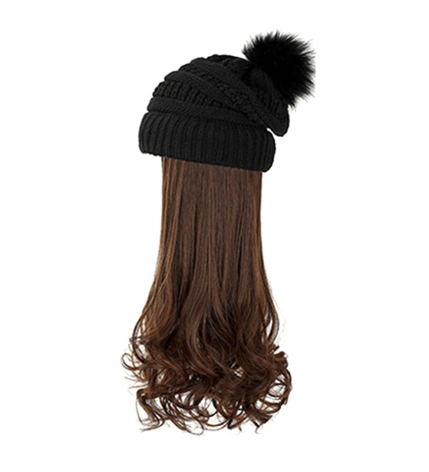 Shop Corrugated Curly Hair Extensions: Warm Knitted Pom Cap with Synthetic Hair for Women | International Shipping Available - Buy Online on GoSupps.com