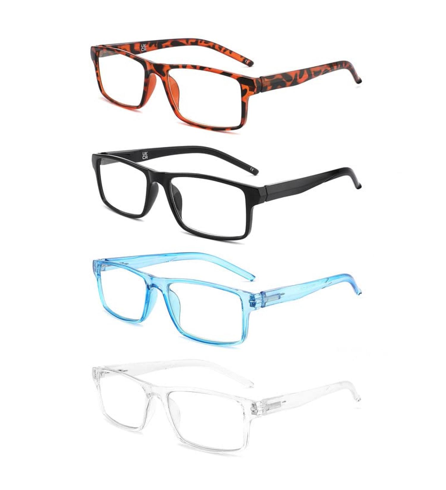 Yuluki 4 Pack Reading Glasses Blue Light Blocking Quality Rectangle Frame Mens Womens Computer Readers with Spring Hinge +4.0 4 Pack Mix 4.0 x - Buy Online on GoSupps.com