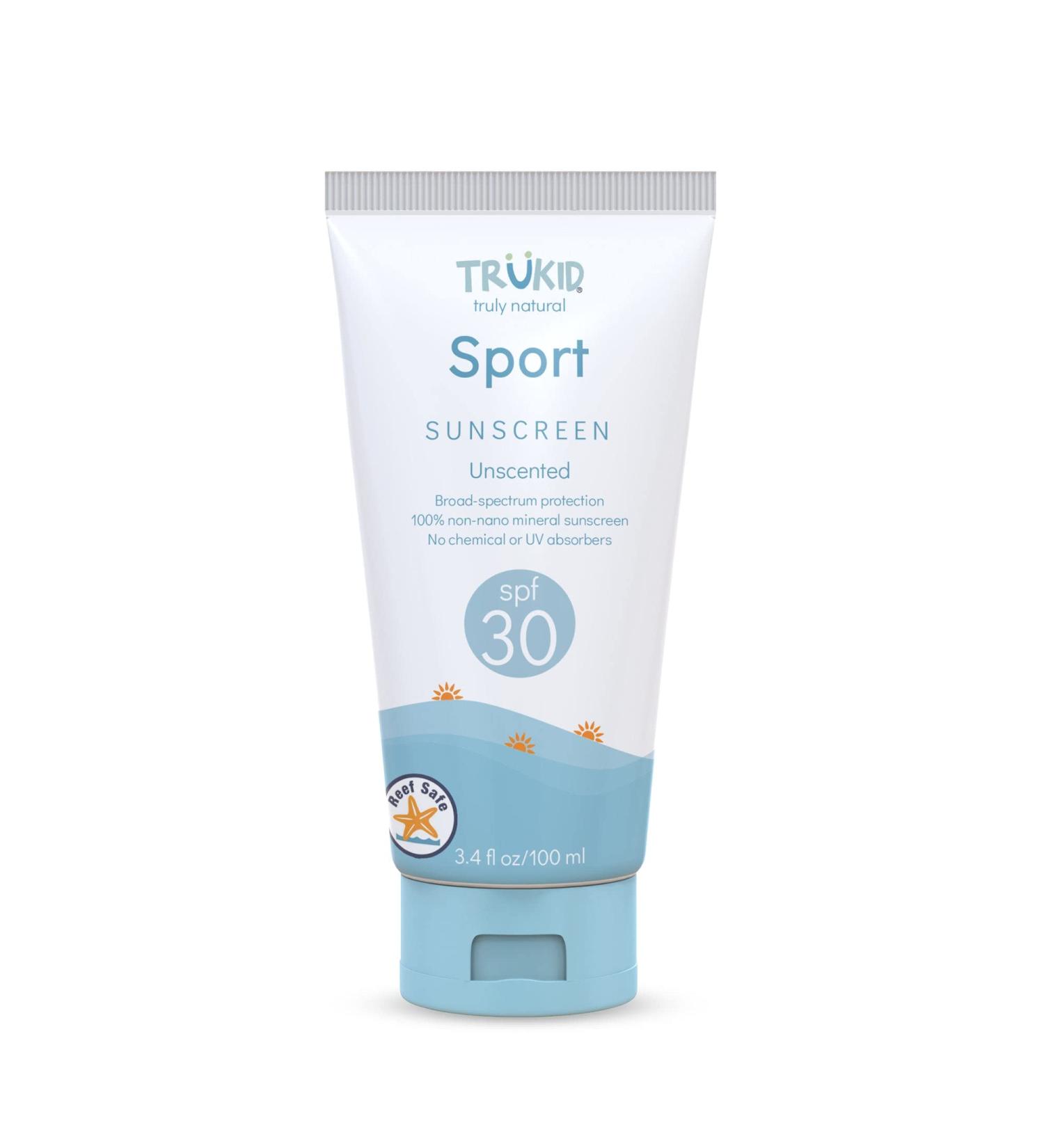 TruKid Sport SPF30 Face Sunscreen - Unscented Natural Reef-Friendly | Travel Size Baby & Kids Sunscreen - Water Resistant Beach Defense for All Ages - Buy Online on GoSupps.com