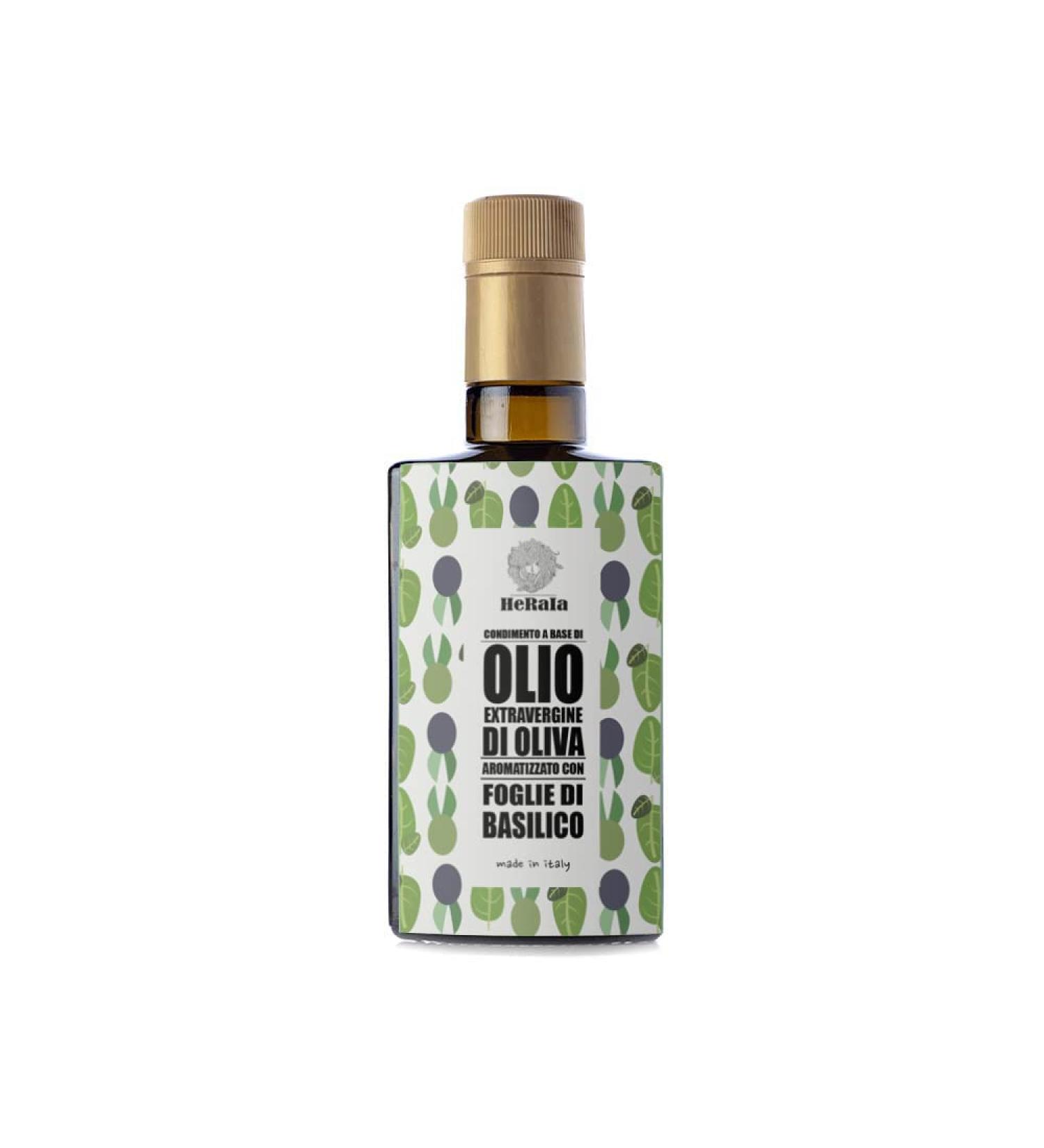 Heraia Heraia - Extra Virgin Olive Oil & Basil Seasoning - 250ml - Evo Siciliano Oil Infusion Basil Leaves