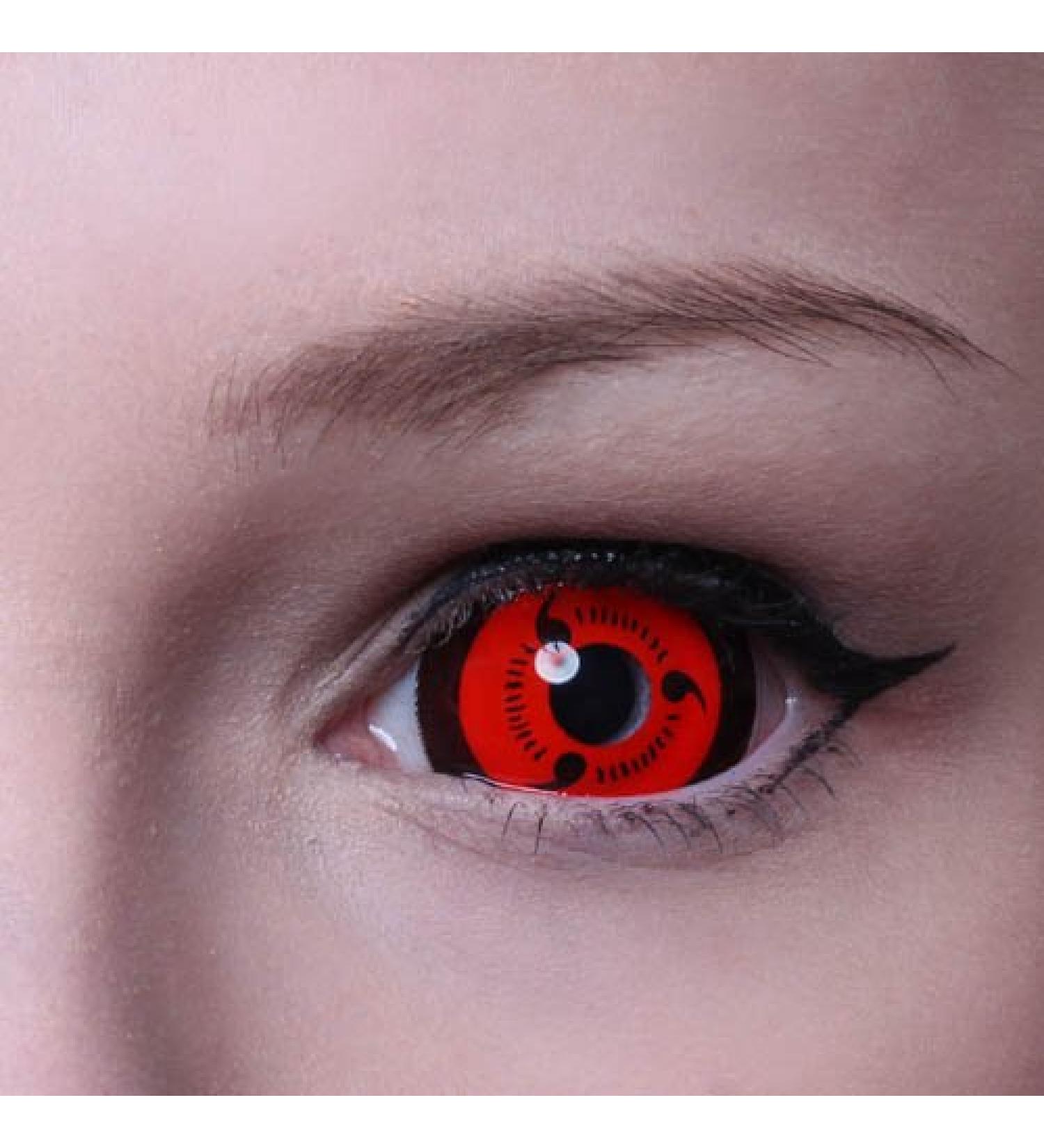 Matlens - Eye Love Sharingan Sclera Contact lenses Crazy Fun Motif Halloween Red Red 2 lenses 1 Contact lens container 1 Care product 50ml
