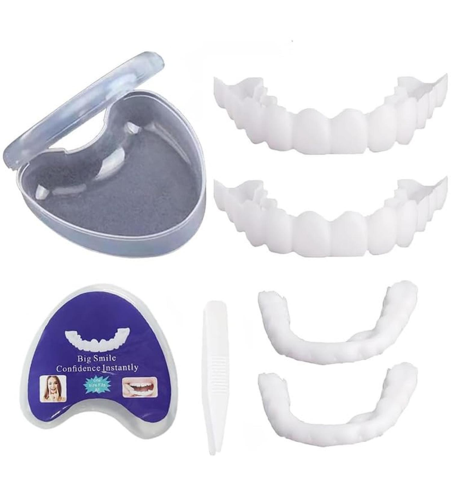 Brigtviee 2 Pairs of Dentures Cosmetic Snap Dentures for Upper and Lower Teeth Temporary Whiter Dentures for Women and Men Comfortable Clipin Veneers - Buy Online on GoSupps.com