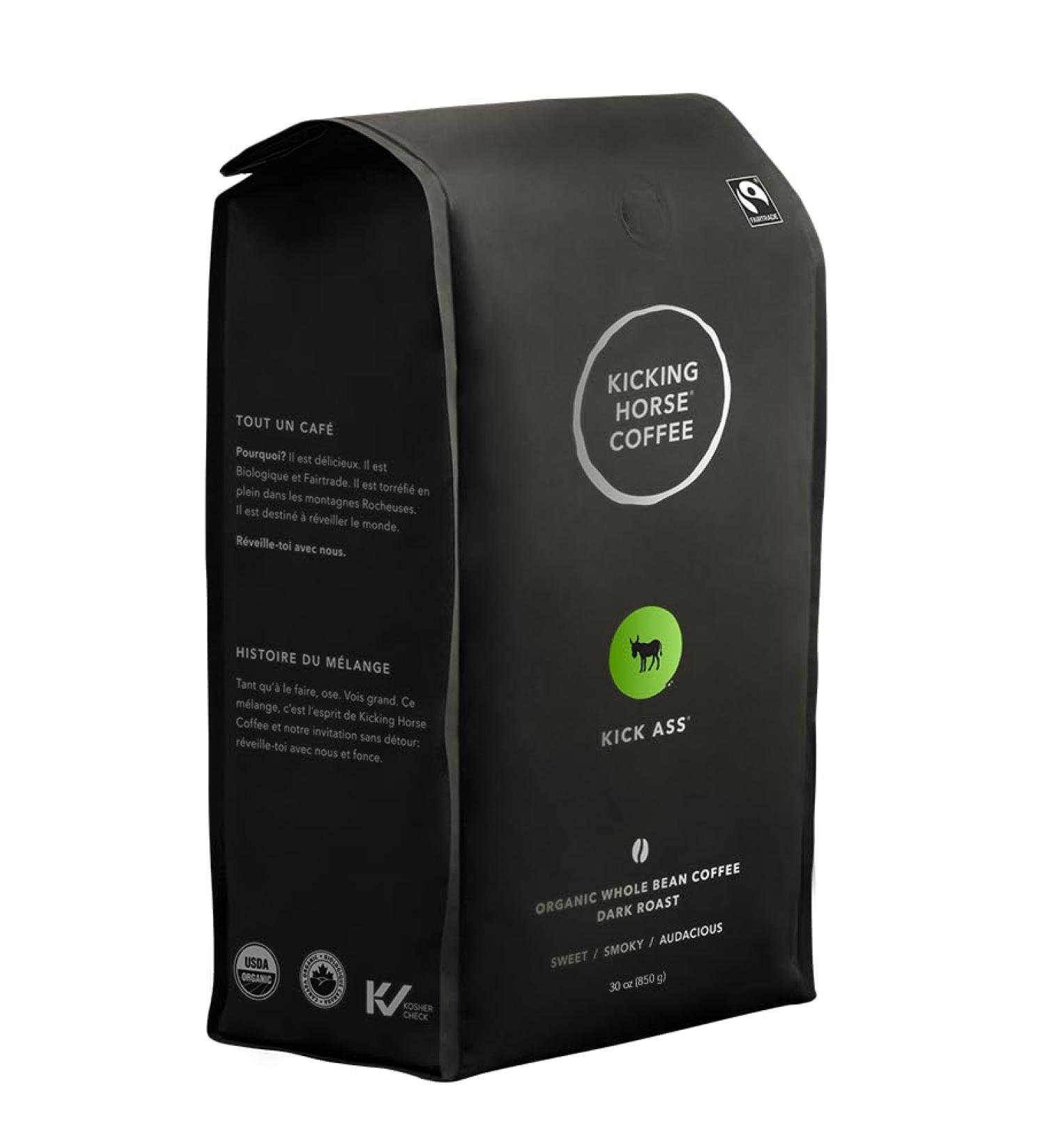 Kicking Horse Coffee - Kick Ass Blend Whole Bean 100% Arabica Coffee | Dark Roast | All Organic & Fairtrade | 850 g Pack of 6 - Buy Online on GoSupps.com
