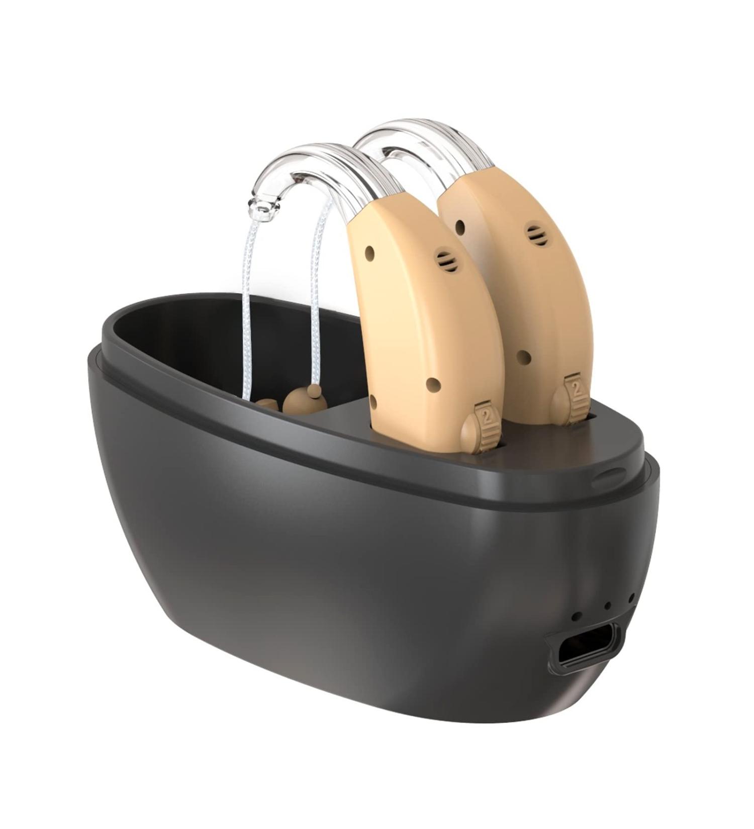 Hoyesch Rechargeable Hearing Aid for Seniors - Noise Cancelling Amplifier with Volume Control - Black/Beige - Buy Online on GoSupps.com