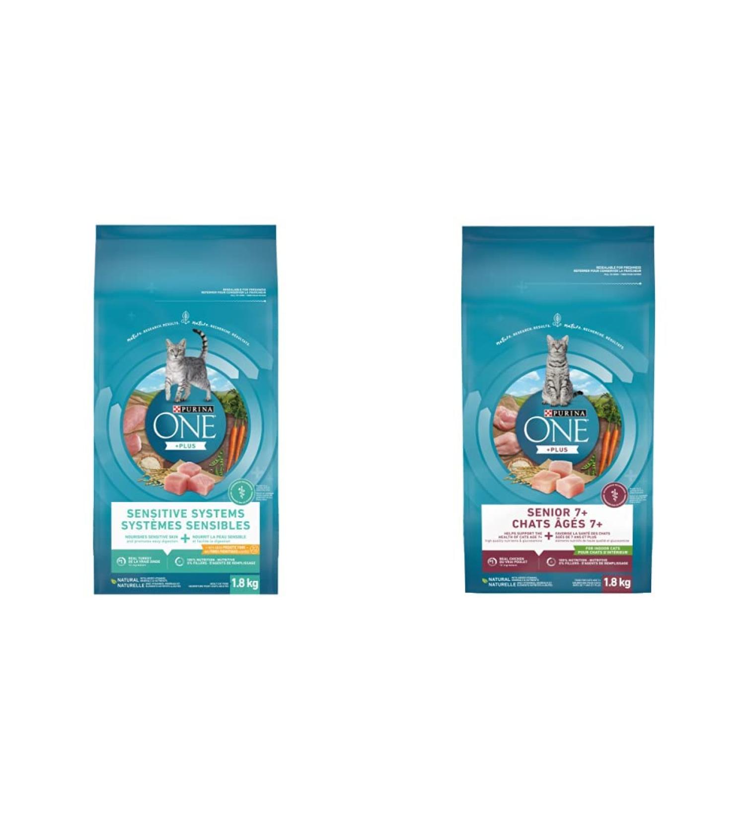 Purina ONE Dry Cat Food for Sensitive Systems + Senior Cat | 2 x 1.8 kg Cat Food + Cat Food 1.8 kg - Buy Online on GoSupps.com
