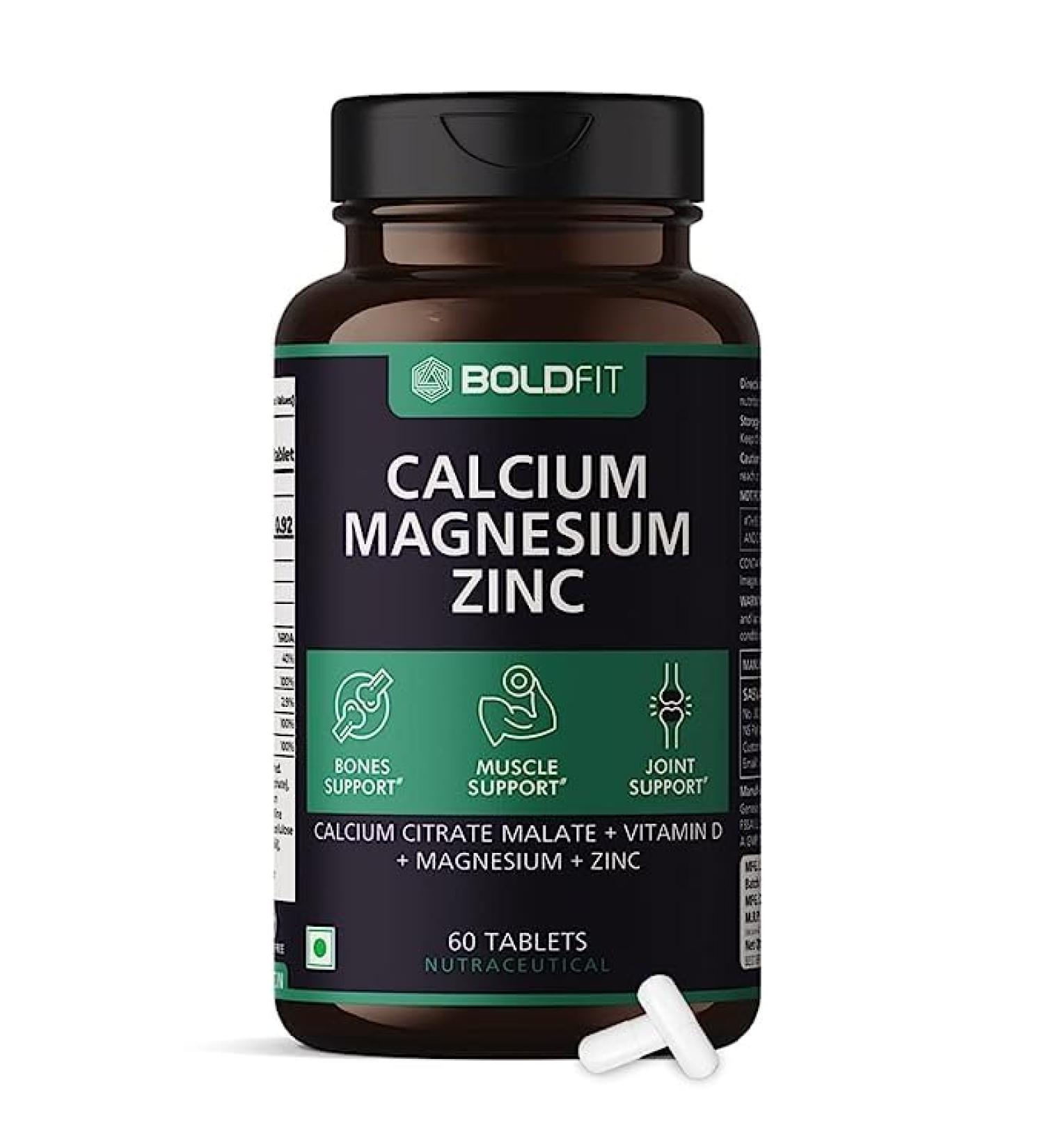 YHN Calcium Tablets with Magnesium, Zinc, Vitamin D & B12 - 1000mg Bone & Joint Support - Muscle Health - 60 Vegetarian Tablets - Buy Online on GoSupps.com