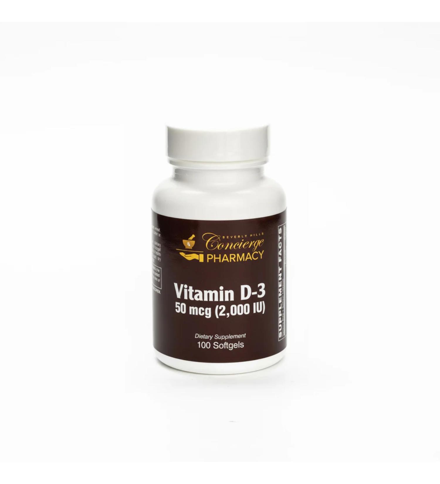 Beverly Hills Concierge Pharmacy Vitamin D3 2 000 IU (50 mcg) Softgels | High Potency Bone Calcium & Immune Support | Non-GMO Gluten-Free Formula | 100 Softgels