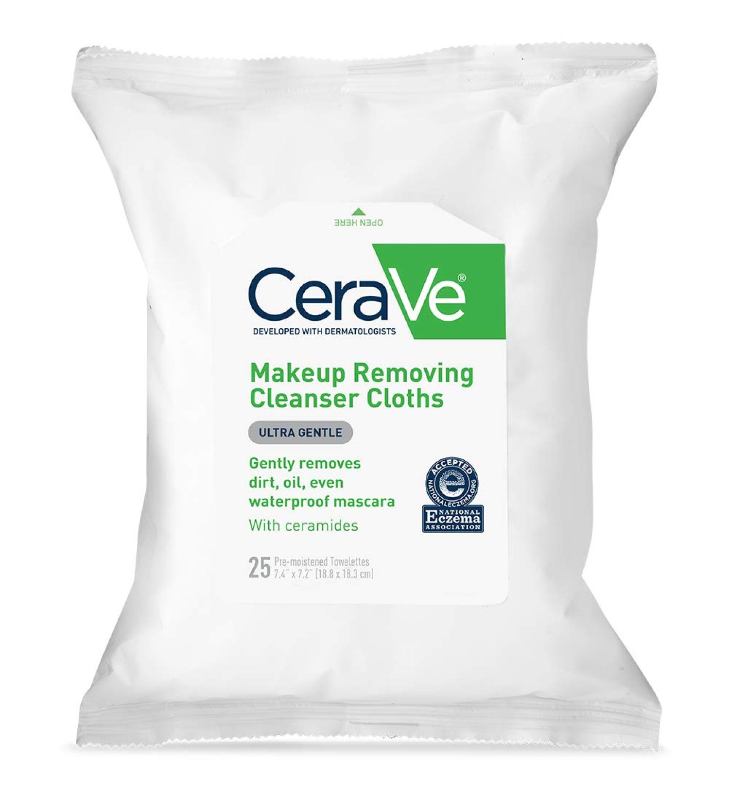 CeraVe Gentle Makeup Remover Cloths - 25 Ultra Soft Pre-Moistened Towelettes - Buy Online on GoSupps.com