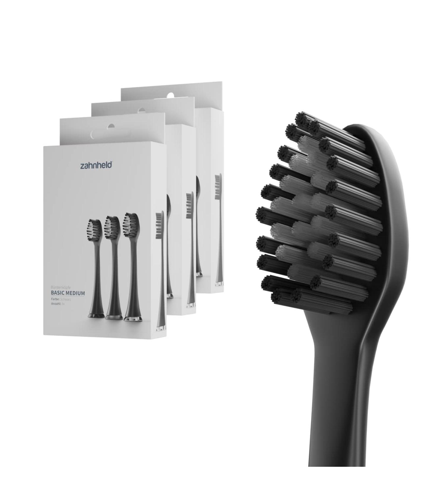 Zahnheld Medium Brush Heads - Replacement for Gero Schallzahnbrush | Effective Cleaning | Black 9 Pieces in Eco-Friendly Packaging - Buy Online on GoSupps.com