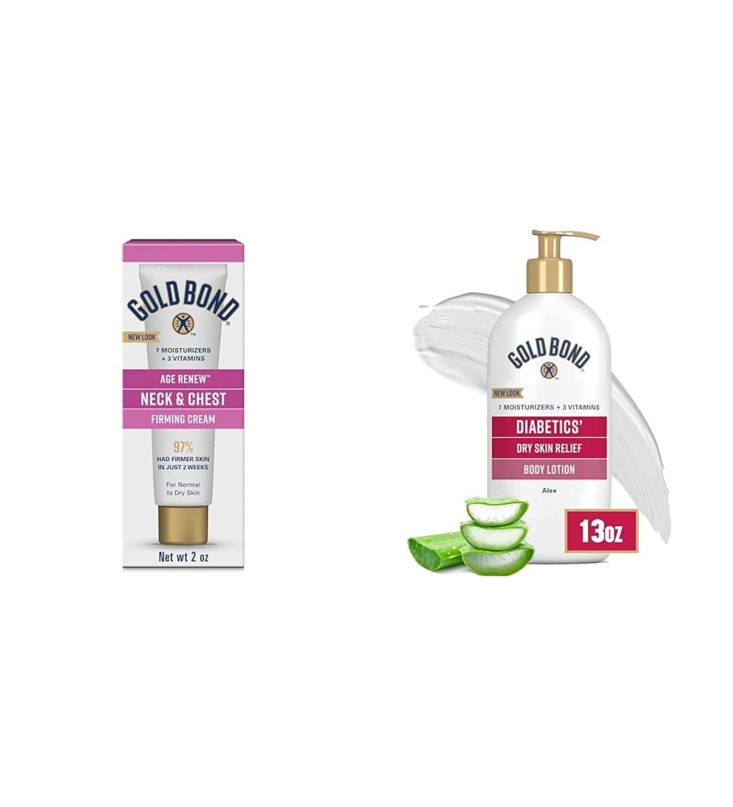 Gold Bond Age Renew Neck & Chest Firming Cream 2 oz. & Diabetics' Dry Skin Relief Body Lotion 13 oz. Skin Care Bundle - Buy Online on GoSupps.com