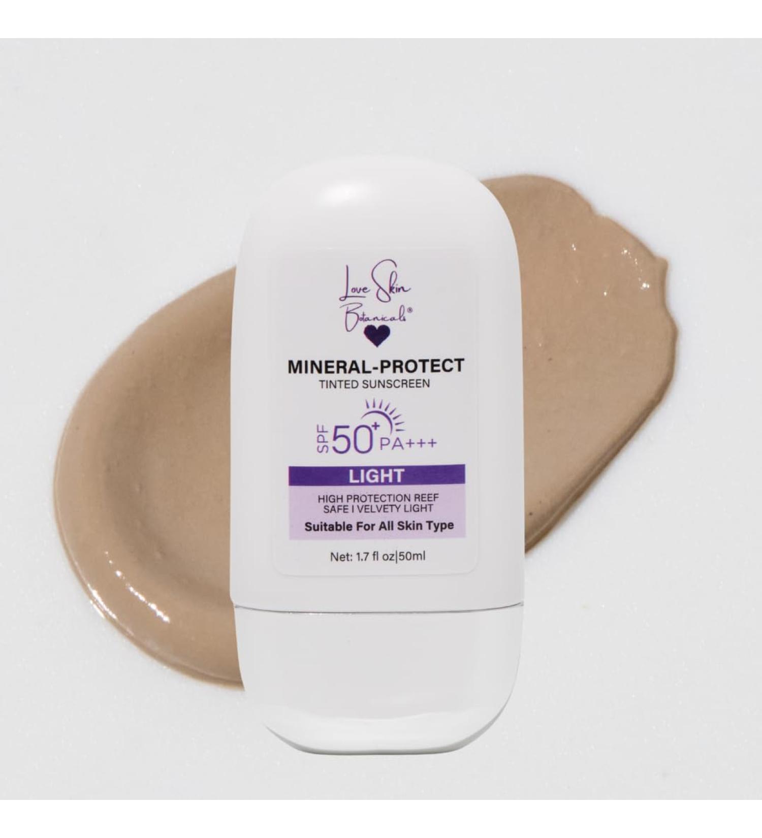 Love Skin Botanicals Mineral Protect Tinted Sunscreen SPF 50 PA+++ Light Tint | 100% Mineral Reef-Safe Chemical-Free Unscented Daily Face Sunscreen - Buy Online on GoSupps.com