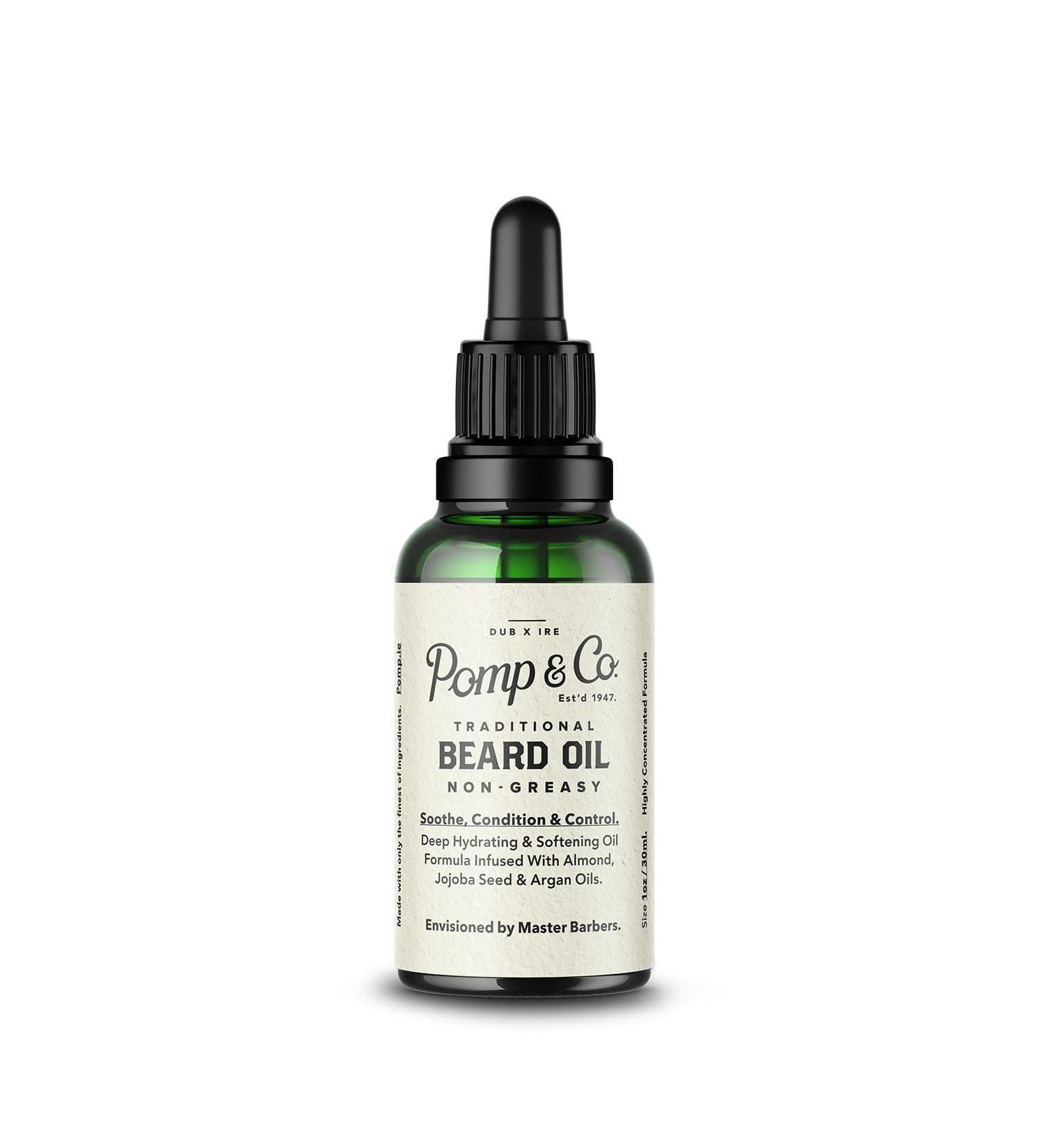 Pomp & Co Non Greasy Beard Oil - Huile de barbe hydratante et adoucissante l'huile de jojoba et d'argan - 30 ml - Buy Online on GoSupps.com