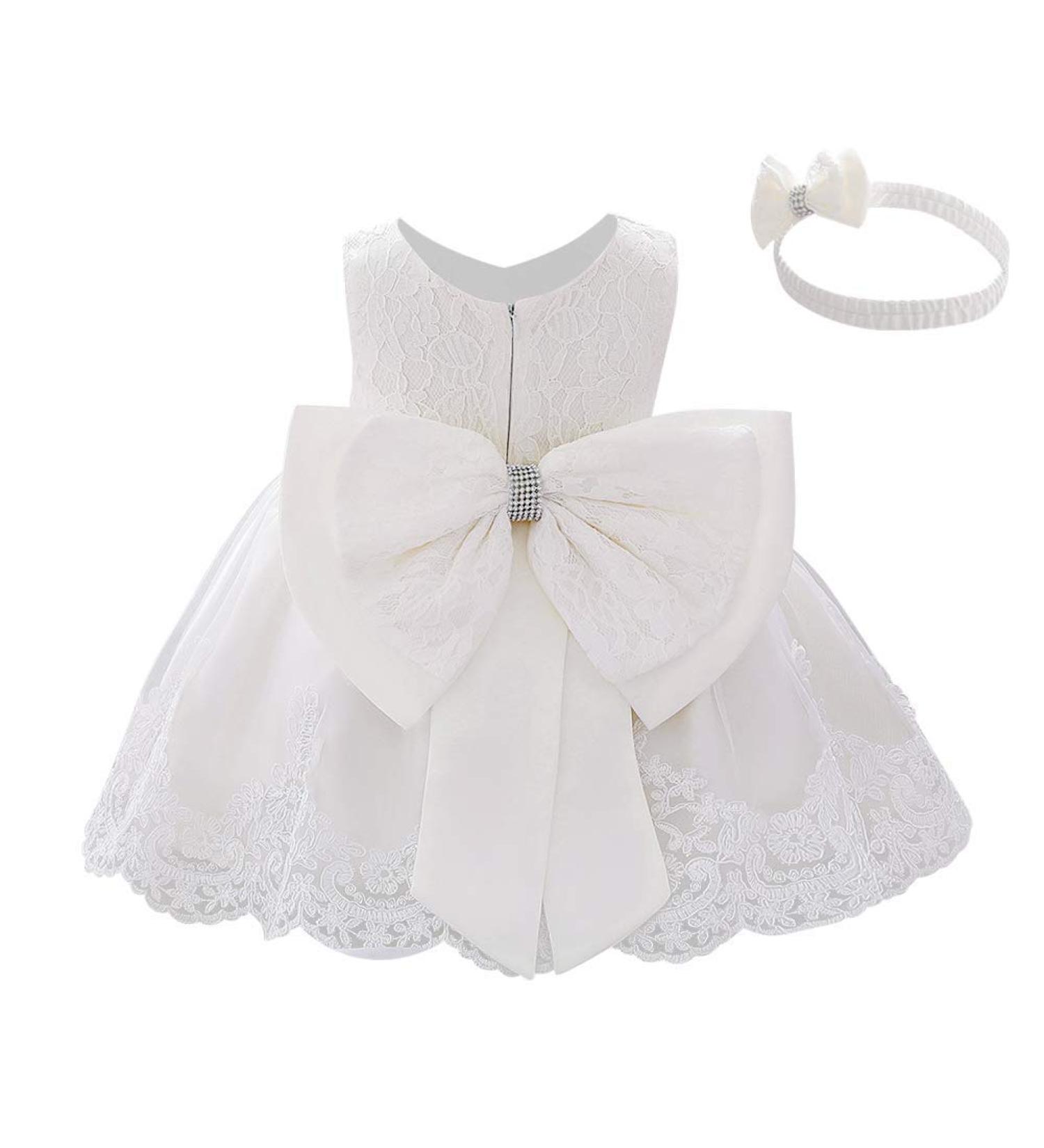 FYMNSI Baby Girl Baptism Christening Dress with Lace Floral Embroidery and Headband | 18-24 Months White - Buy Online on GoSupps.com