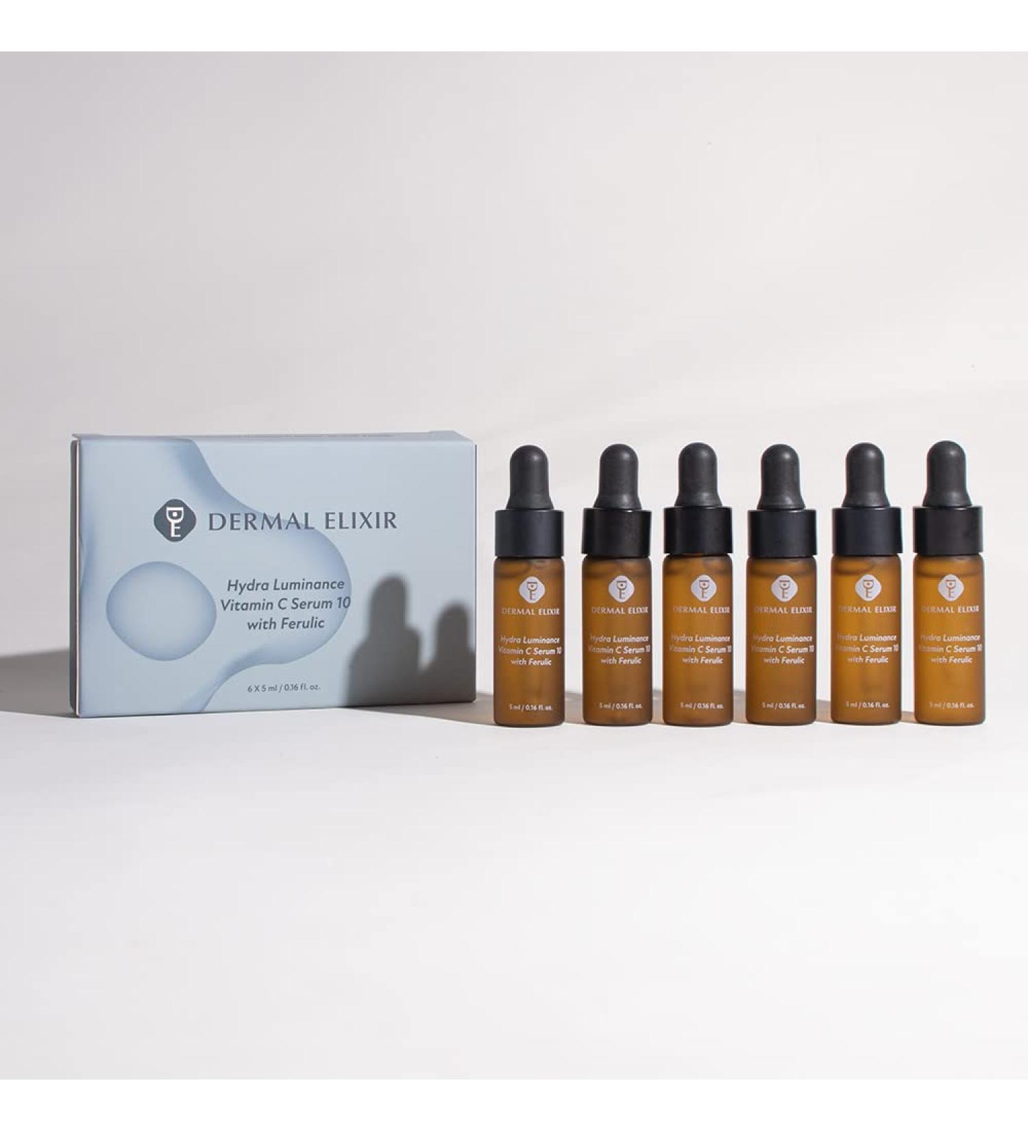 Hydra Luminance Vitamin C Serum 10 with Ferulic - Brighten Skin Boost Collagen Reduce Wrinkles & Dark Spots (5ML x 6 - Buy Online on GoSupps.com