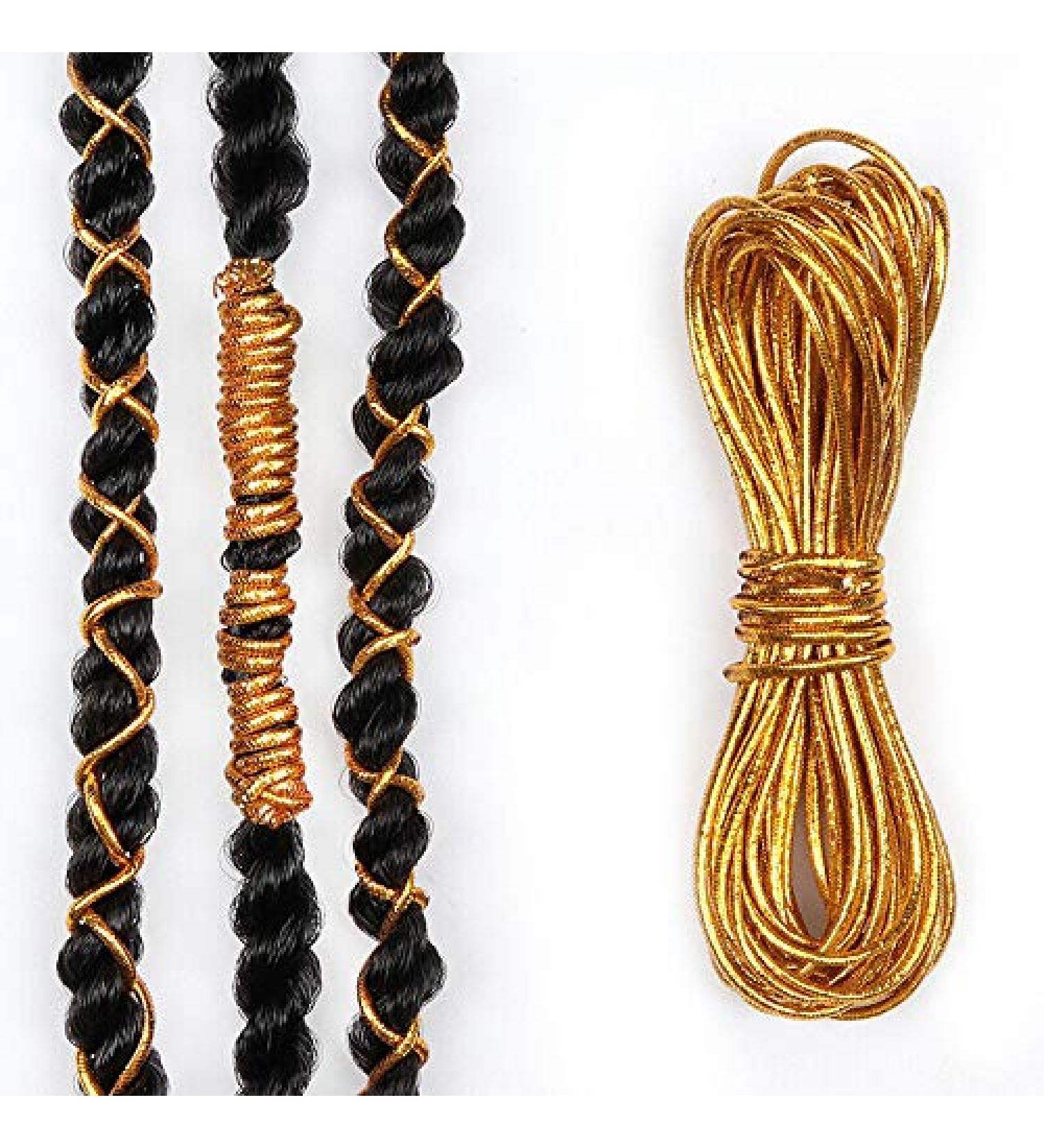 Elastic String Hair Accessories Metallic Cord Stretchy Ribbon Ties for Dreadlocks Braiding Hair (2M Gold)