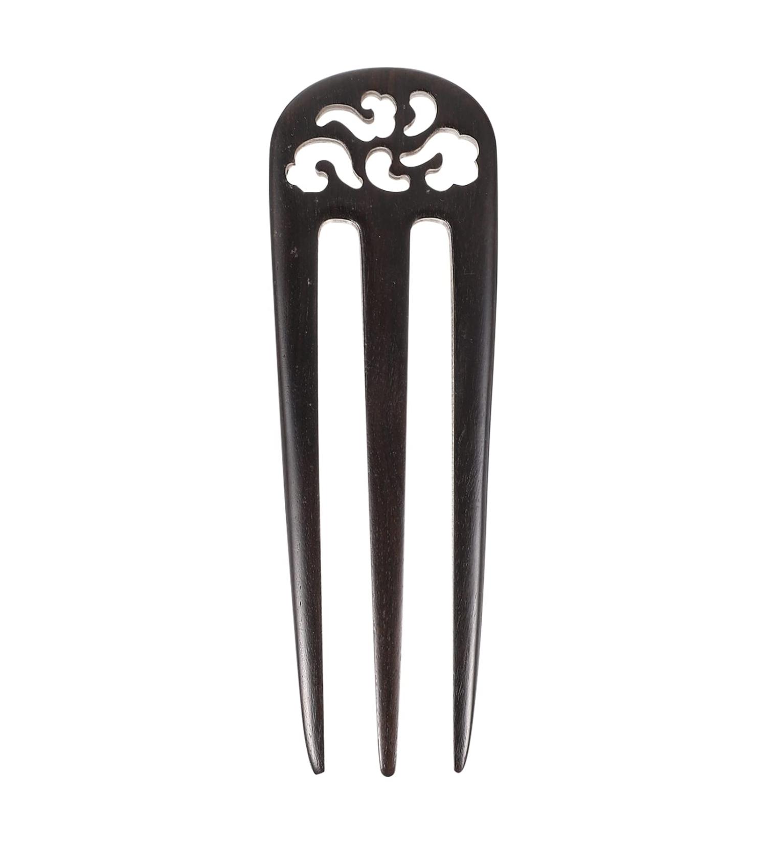 Lurrose 3- Prong Hair Fork Vintage Style Hair Stick Handmade Carved 3- Prong Wooden Hairpin Chinese Decorative Accessory for Women - Buy Online on GoSupps.com