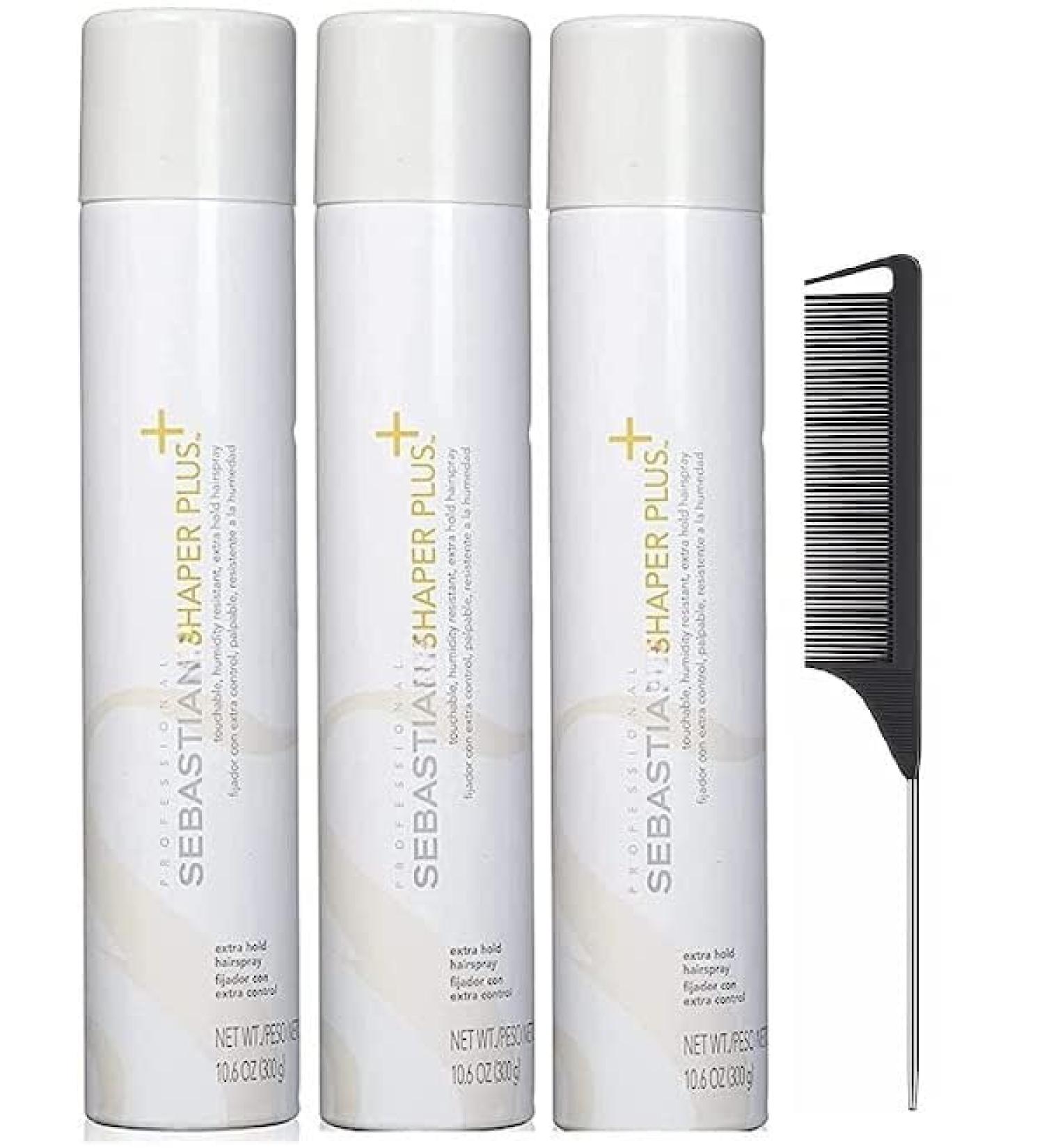 Shaper Plus - Extra Hold Hairspray - 10.6 Oz- And Black Steel Comb (Pack Of 3)