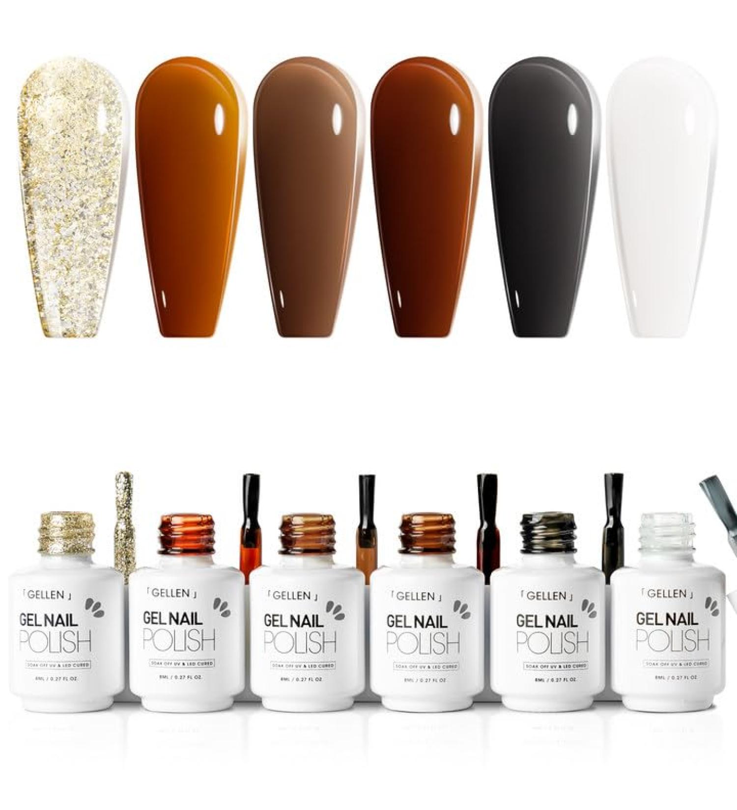 Buy Gellen Jelly Gel Nail Polish Kit - Translucent Sheer Amber & Brown Glitter for Trendy DIY Home Salon Nail Art - Buy Online on GoSupps.com