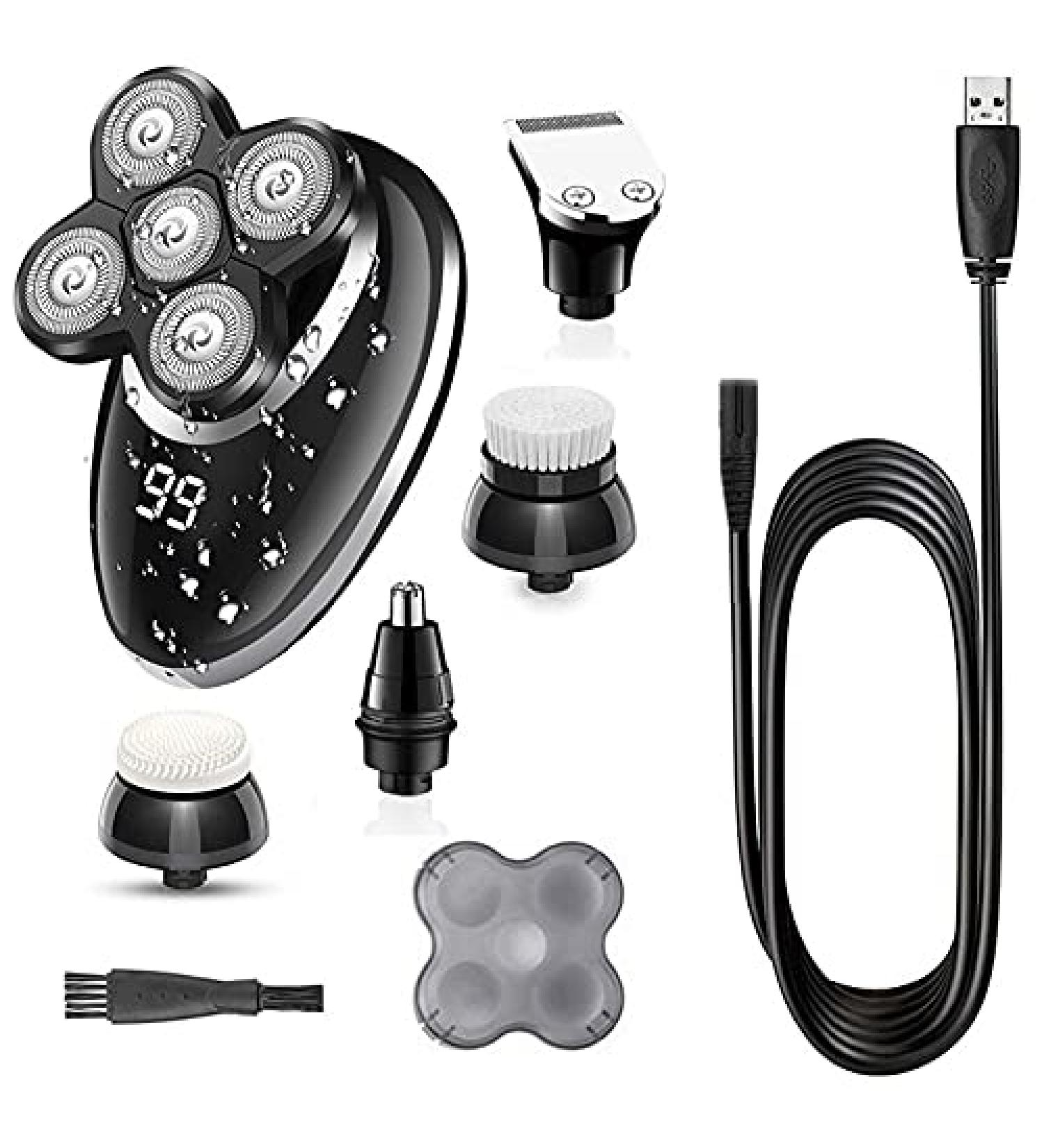 5-in-1 Wet & Dry Electric Head Shaver for Bald Men - Rechargeable LED Grooming Kit | Washable Facial & Body Razor - Buy Online on GoSupps.com