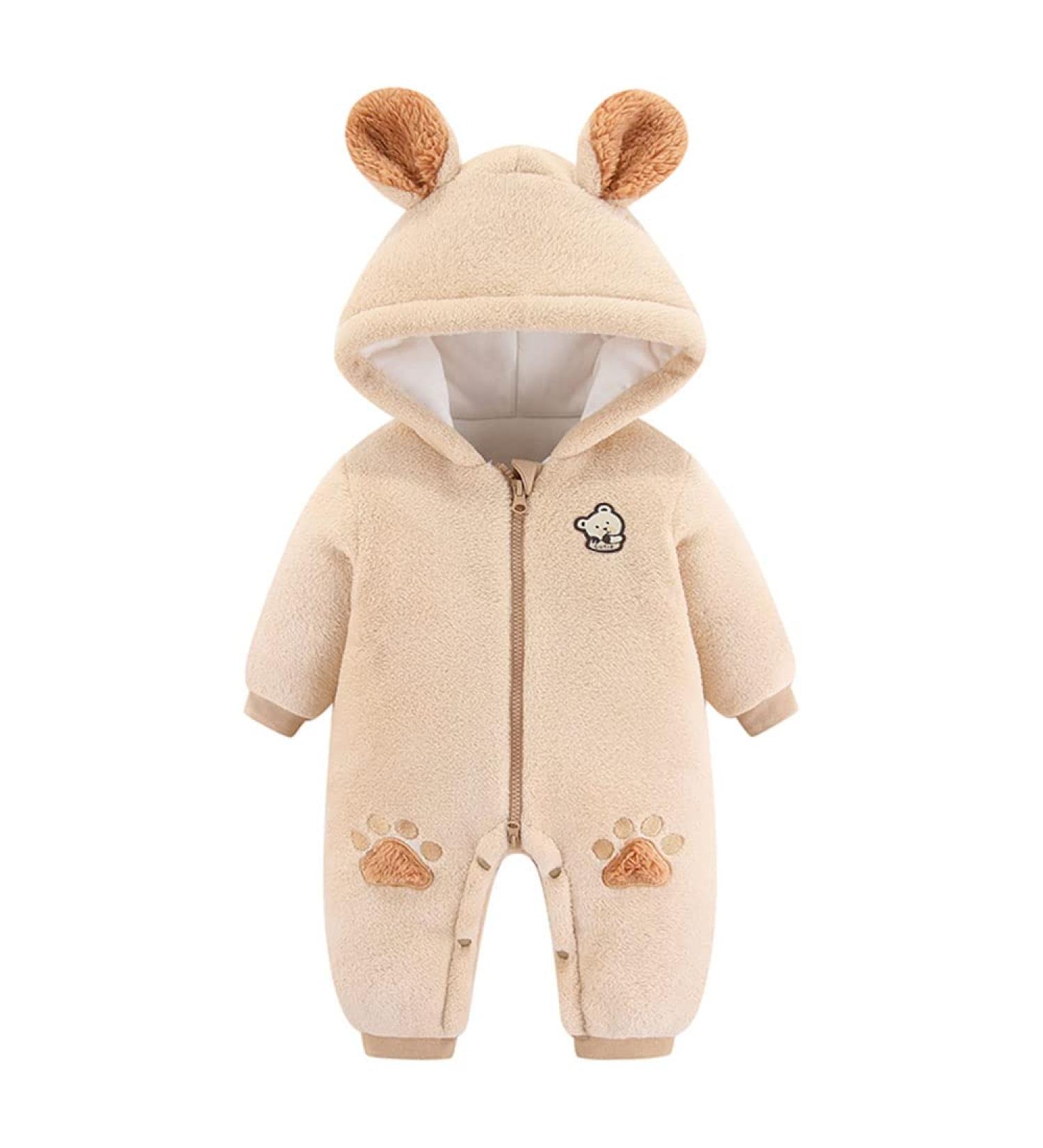 JiAmy Baby Boys Snowsuit | Girls Hooded Romper Winter Jumpsuit | Bear Cartoon Pajamas | Khaki 9-12 Months - Buy Online on GoSupps.com