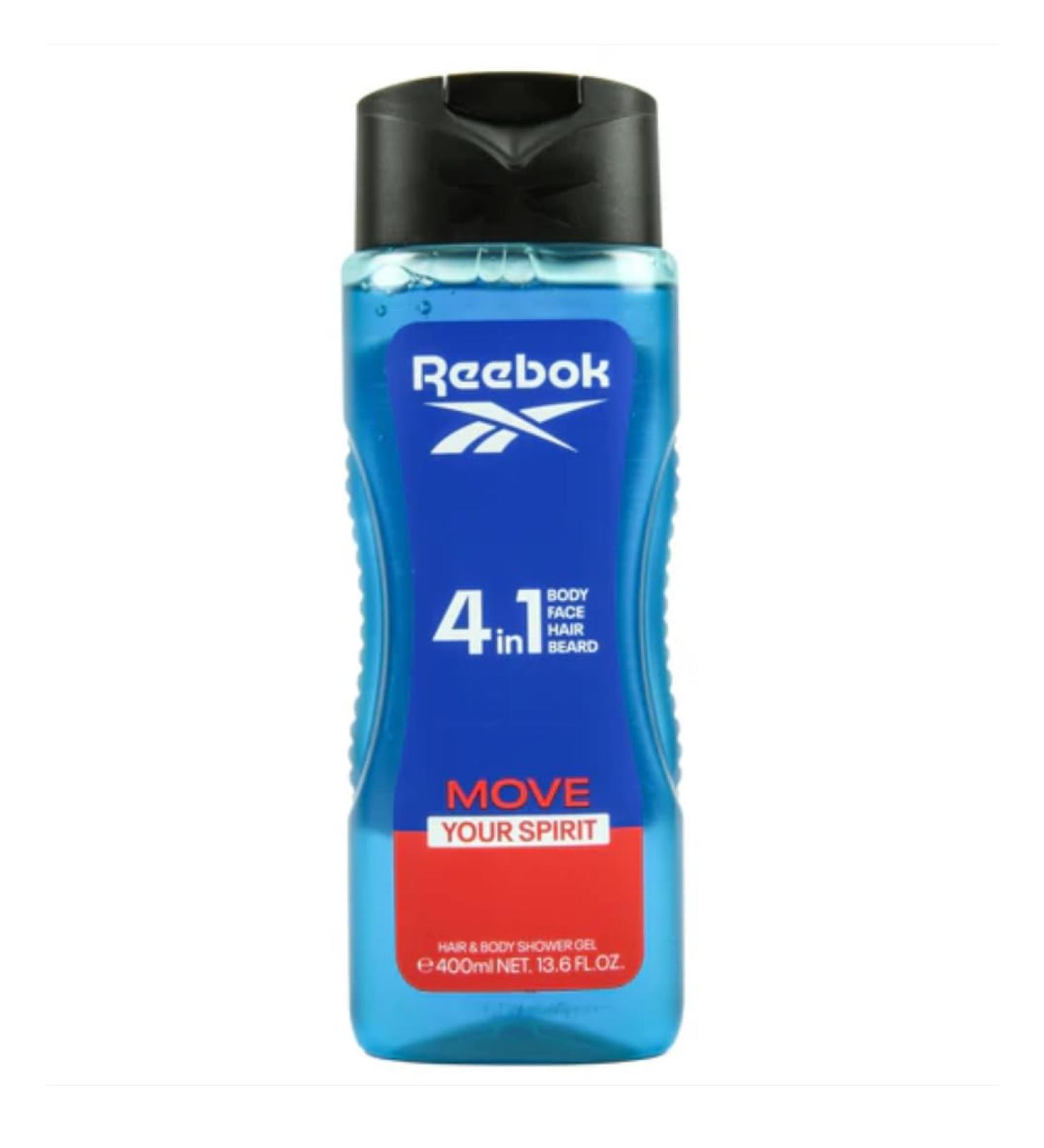 Reebok Move Your Spirit Men 4-in-1 Face Hair Beard Body Wash 13.6 Fl oz (Pack of 4)