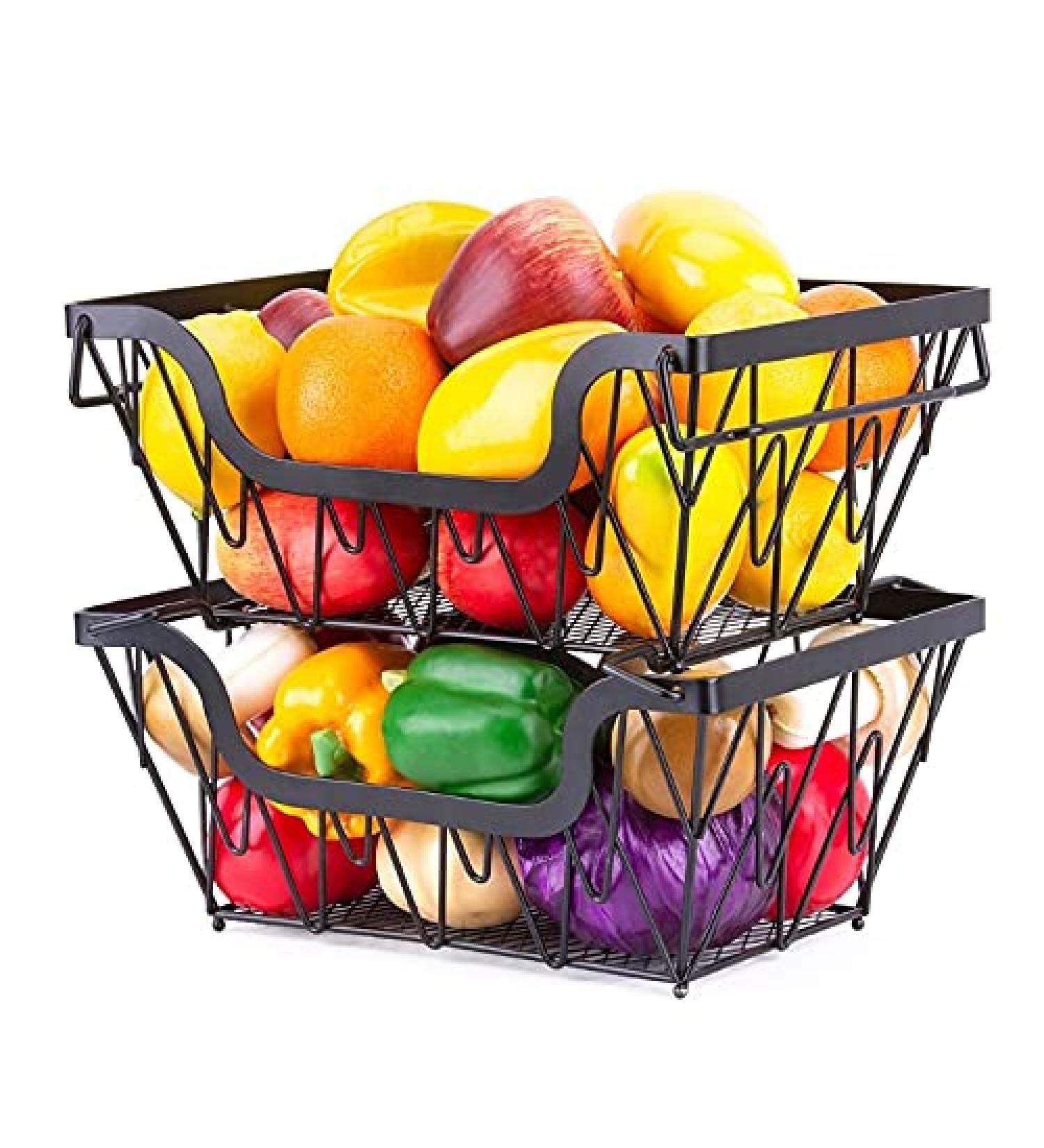 Fruit Basket Bowl 2 Tier Metal Fruit Basket Display Stand Vegetables Fruits Bread Counter Storage Organizer Kitchen Bathroom Decoration Fruit Bowls - Buy Online on GoSupps.com
