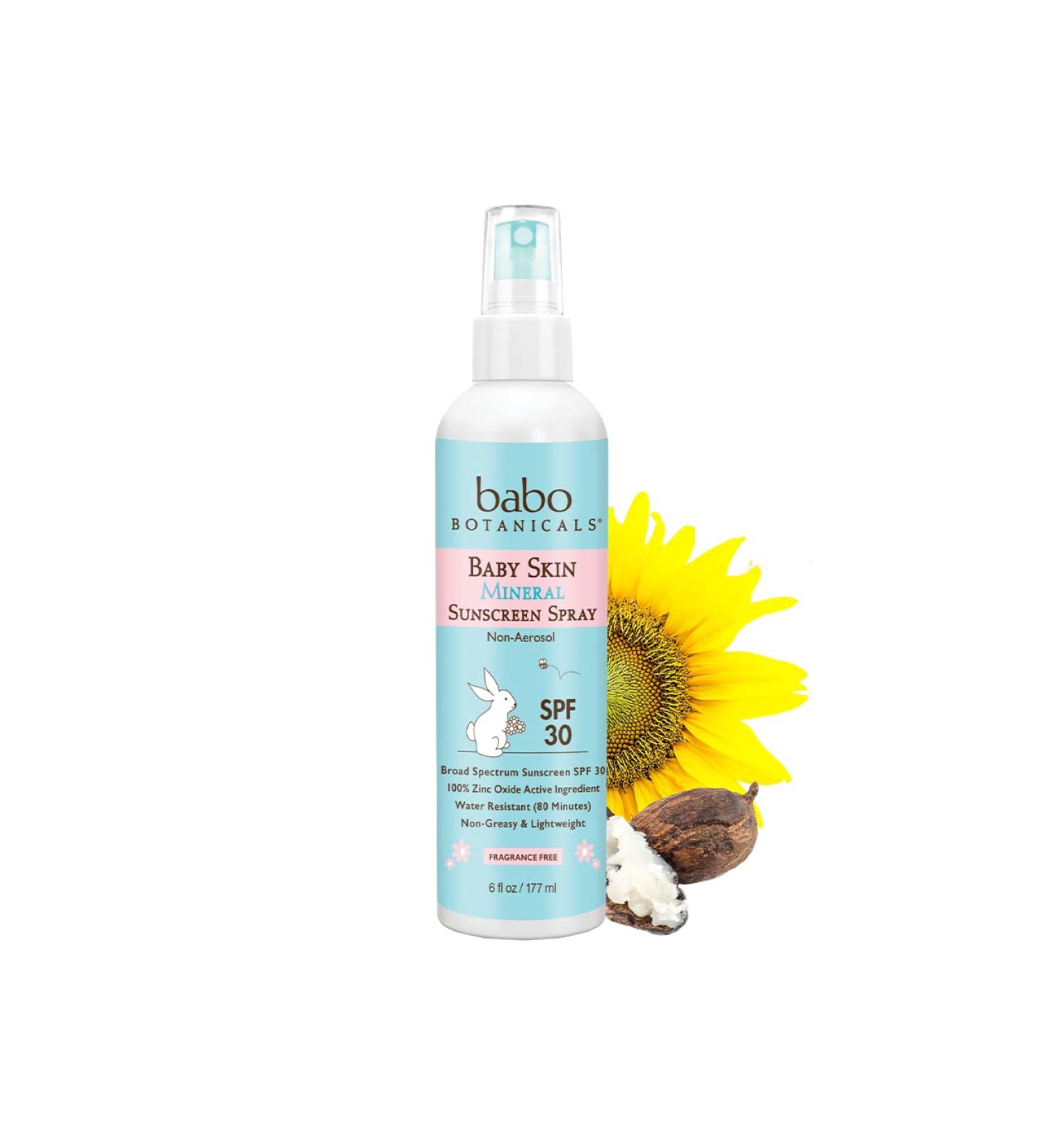 Babo Botanicals Baby Skin Mineral Sunscreen Spray SPF 30 - Fragrance-Free, Water-Resistant, Non-Greasy, 6 fl. oz - Buy Online on GoSupps.com
