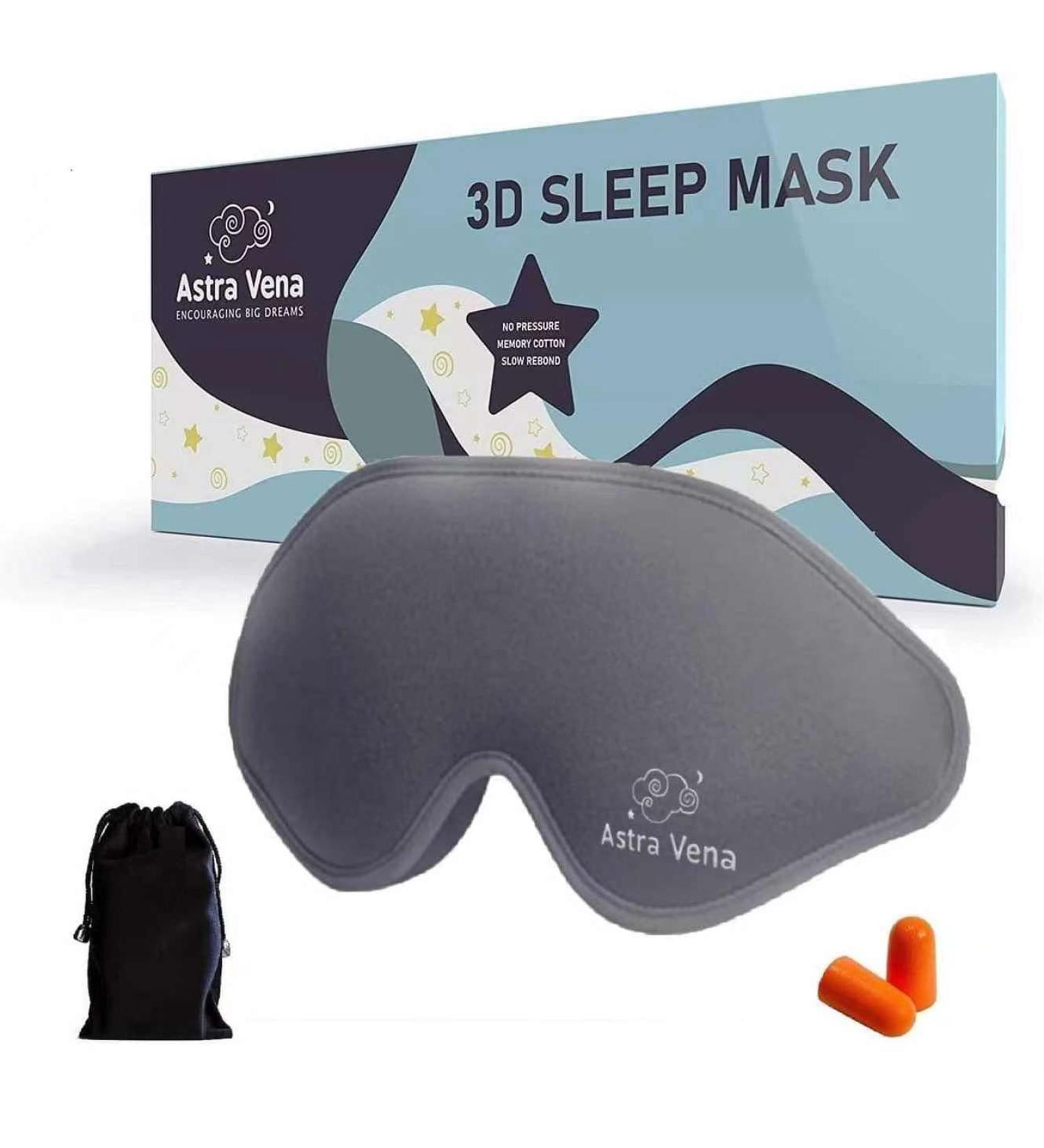 Astra Vena Memory Foam 3D Contoured Sleep Mask - Grey, Blockout Light, Soft Weighted Eye Cover for Men and Women - Buy Online on GoSupps.com