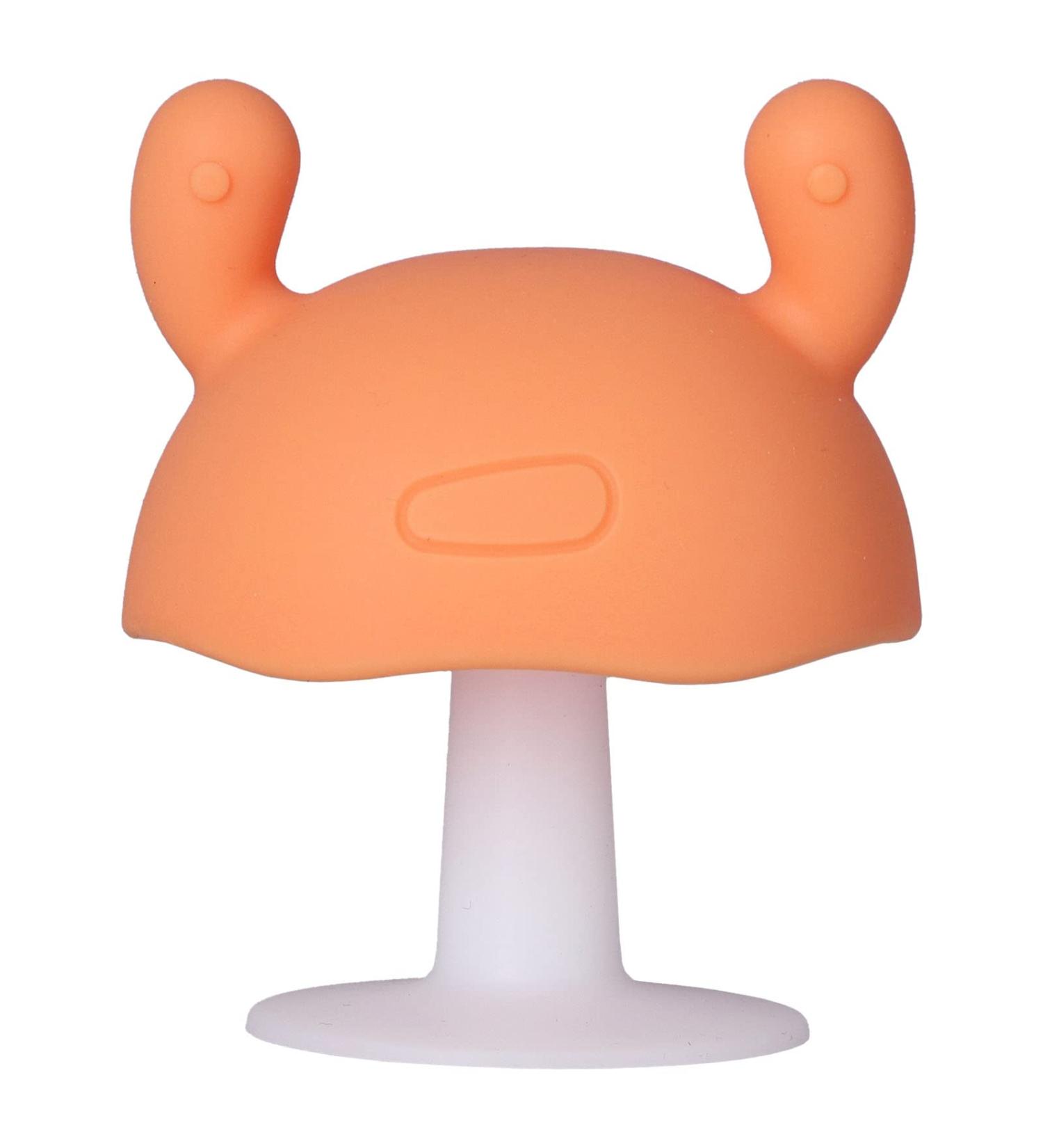 Food Grade Silicone Baby Teething Toy | Cute Mushroom Shape | For Babies Over 4 Months | Orange - Buy Online on GoSupps.com