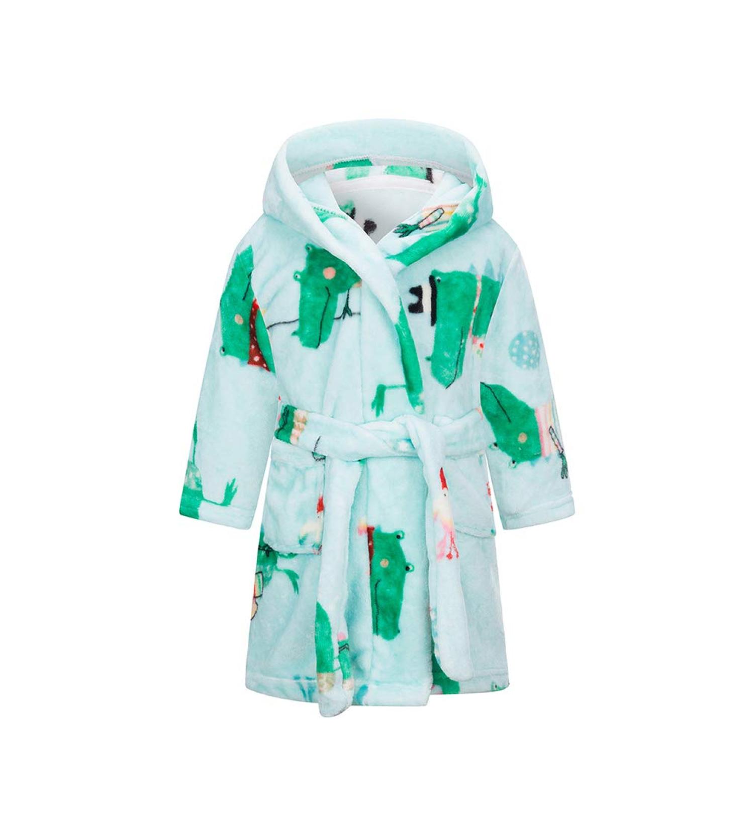 Shop Xinne Young Girls Soft Bathrobe | Cute Pattern Toddler Baby Flannel Hoodie Pajamas Nightwear - Amazing Green 110 - Buy Online on GoSupps.com