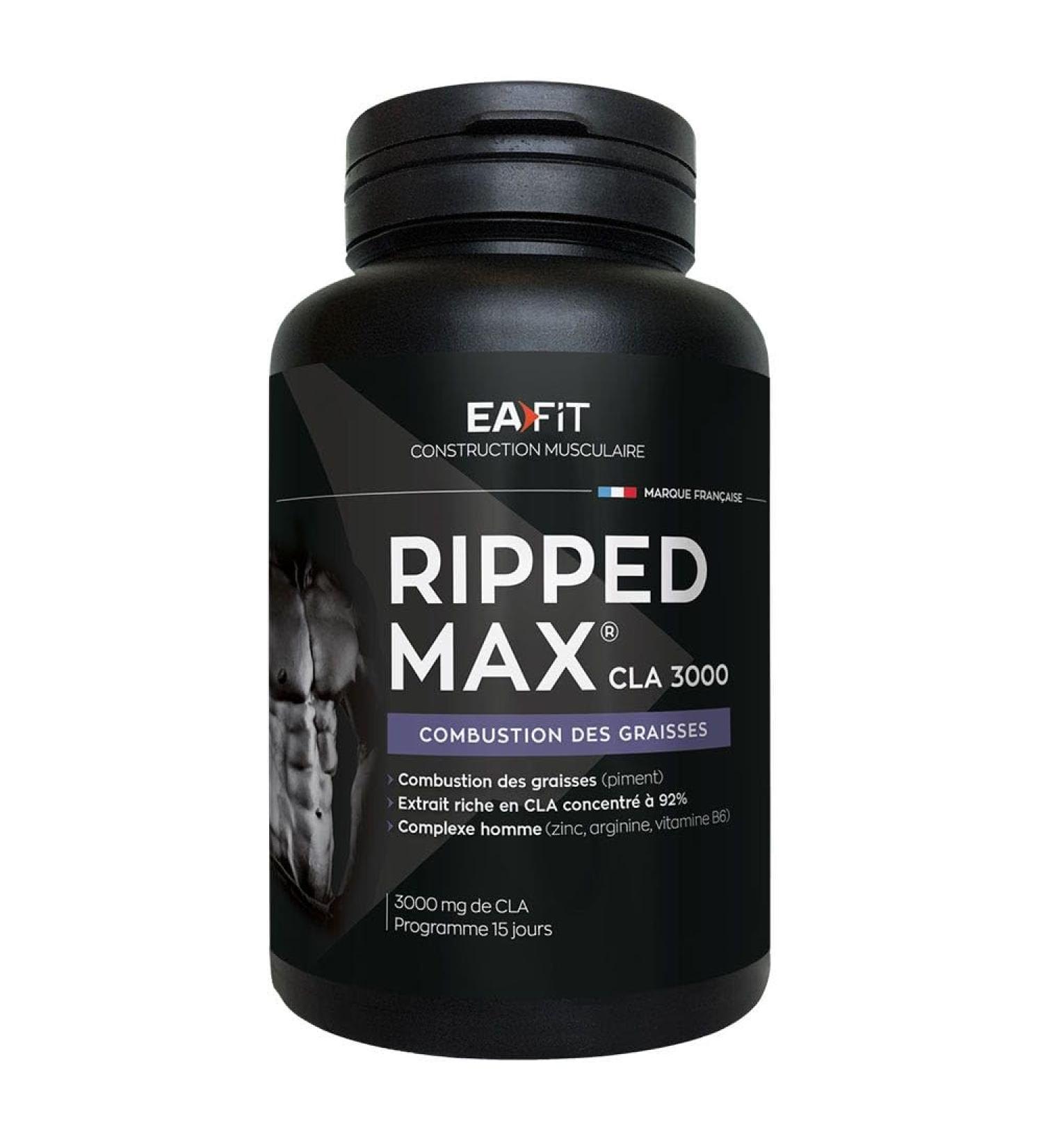 EAFIT - Ripped Max CLA 3000 - Powerful fat burner 3g CLA + Chili pepper + Zinc +Vitamins B6 - Facilitates fat burning during sports sessions - Designed for strength training - 60 Capsules - Buy Online on GoSupps.com