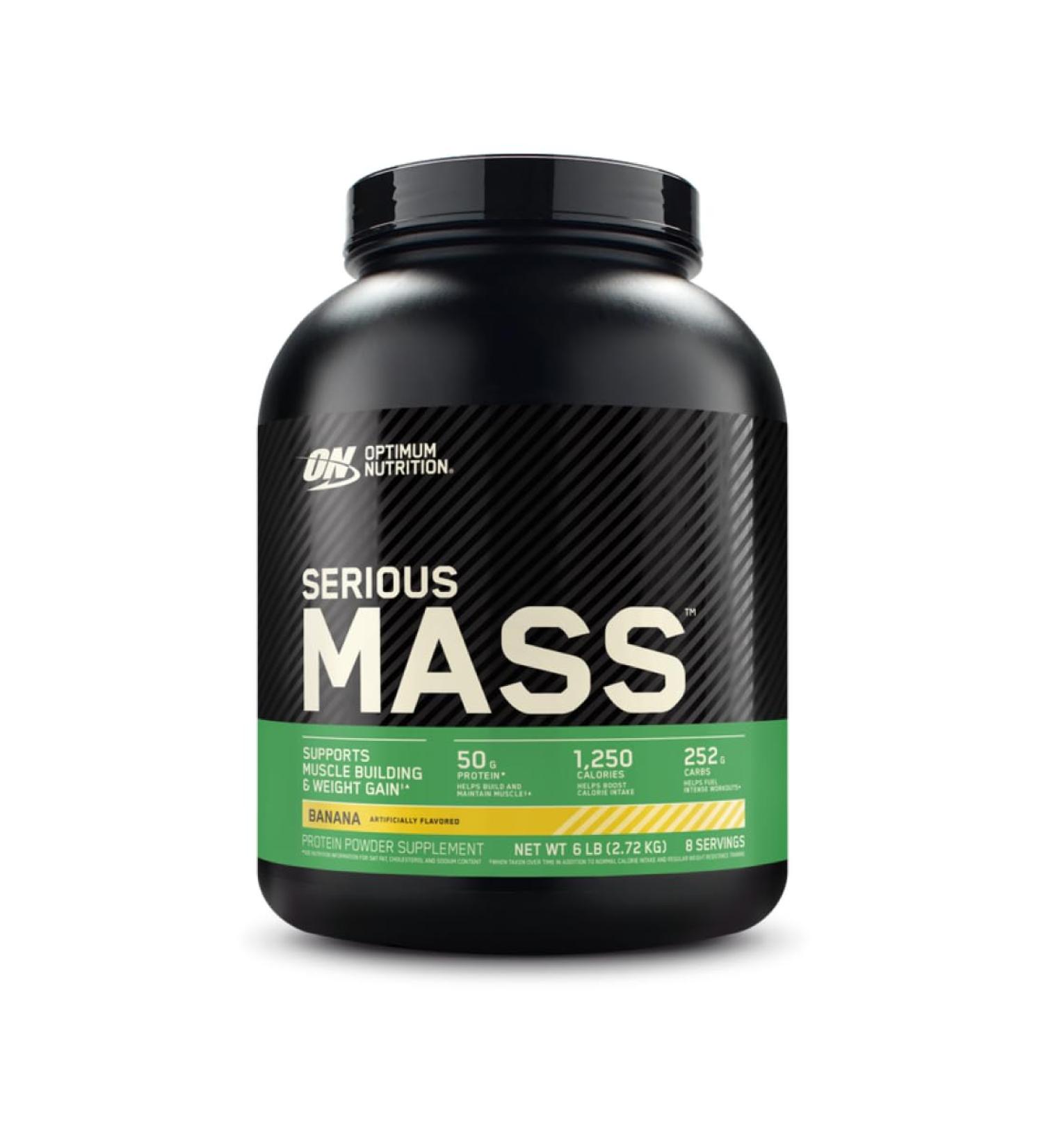 Optimum Nutrition Serious Mass Banana Flavour Protein Powder - High Calorie Weight Gainer with 25 Vitamins and Minerals, Creatine, and Glutamine - 8 Servings (2.73 kg) - Buy Online on GoSupps.com