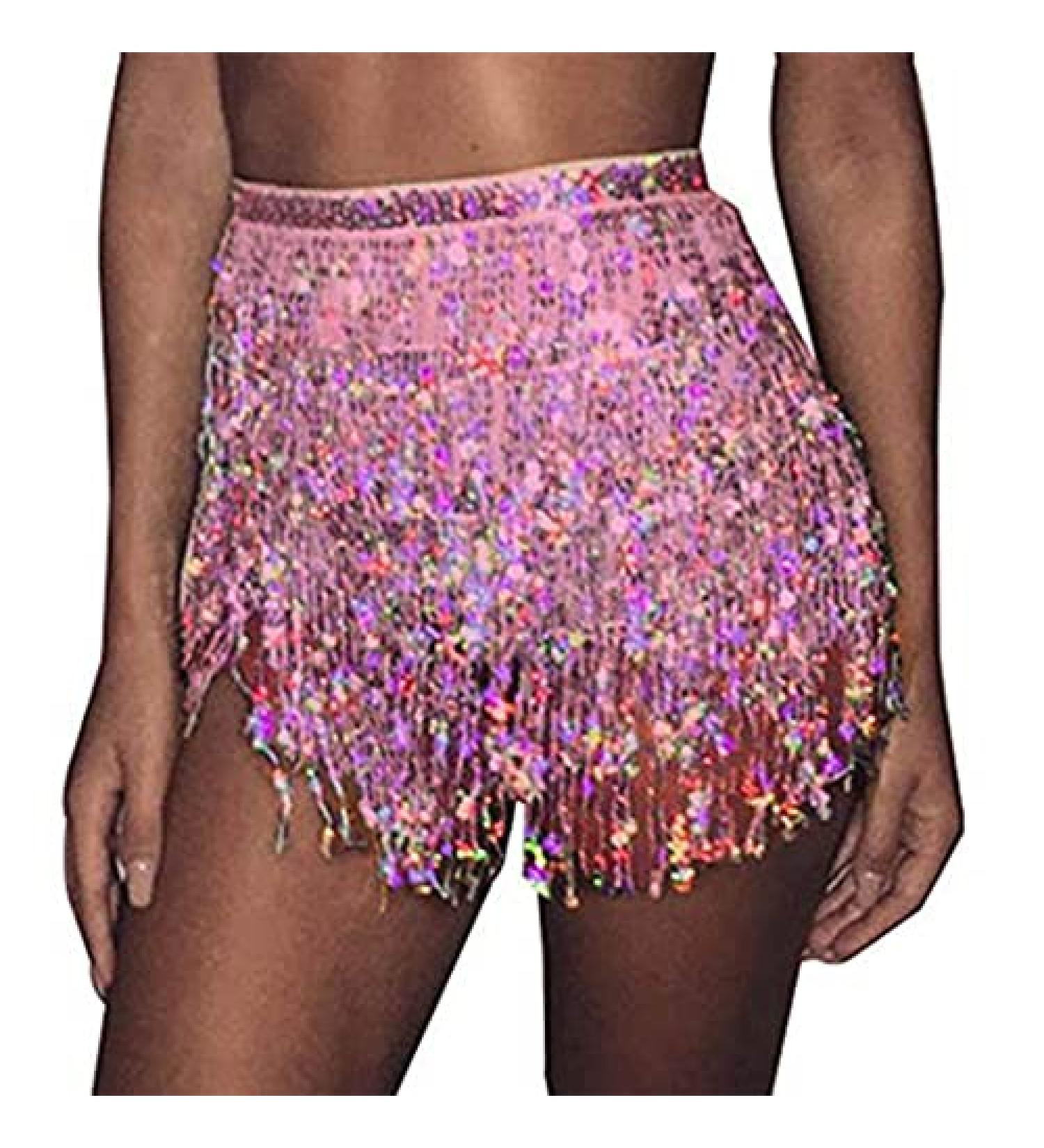 REETAN Boho Sequins Belly Hip Scarf Tassel Fringe Skirt - B-pink | Rave Party Dance Costume for Women and Girls - Buy Online on GoSupps.com