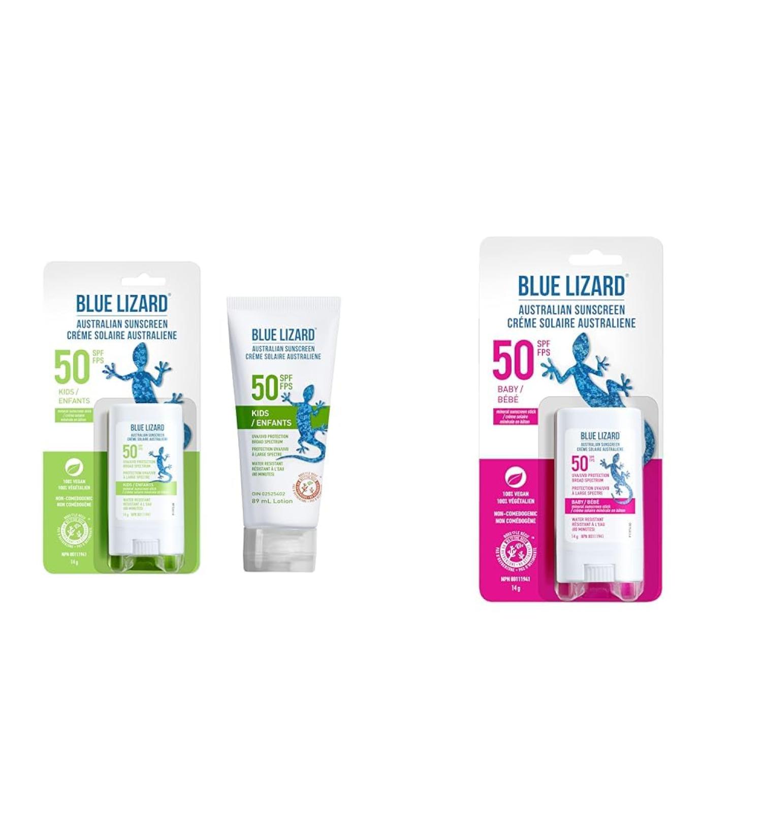 BLUE LIZARD SPF 50 Kids Duo Mineral-Based Sunscreen for Toddlers and Children Non-Greasy Sunscreen & Baby SPF 50 Stick Sunscreen + Baby SPF 50 Stick - Buy Online on GoSupps.com