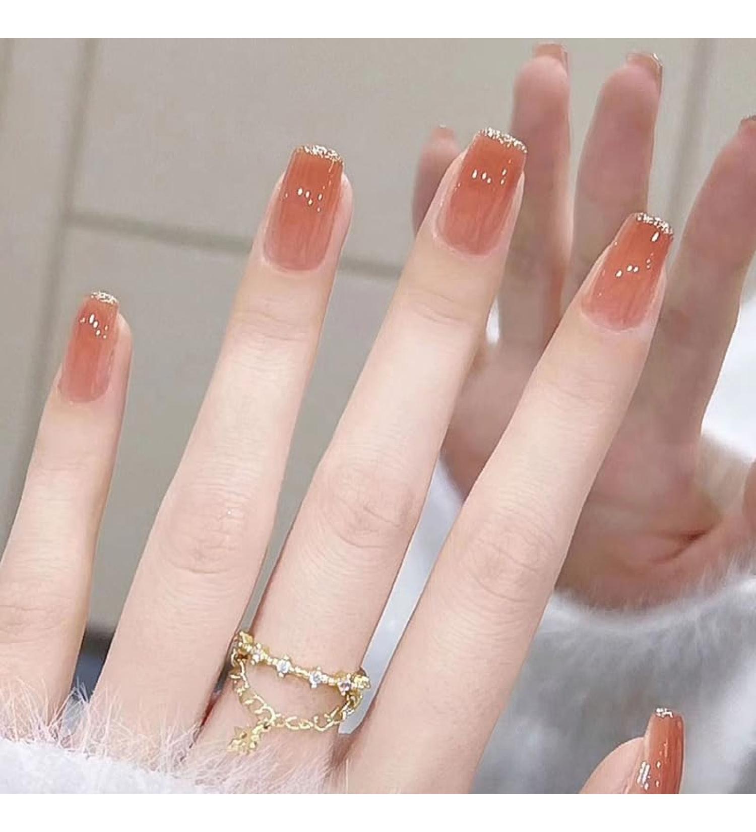 SINLOV Medium Long Square Fake Nails Pink French False Nail Glossy Full Cover False Nails Press on False Nails for Women and Girls - Buy Online on GoSupps.com