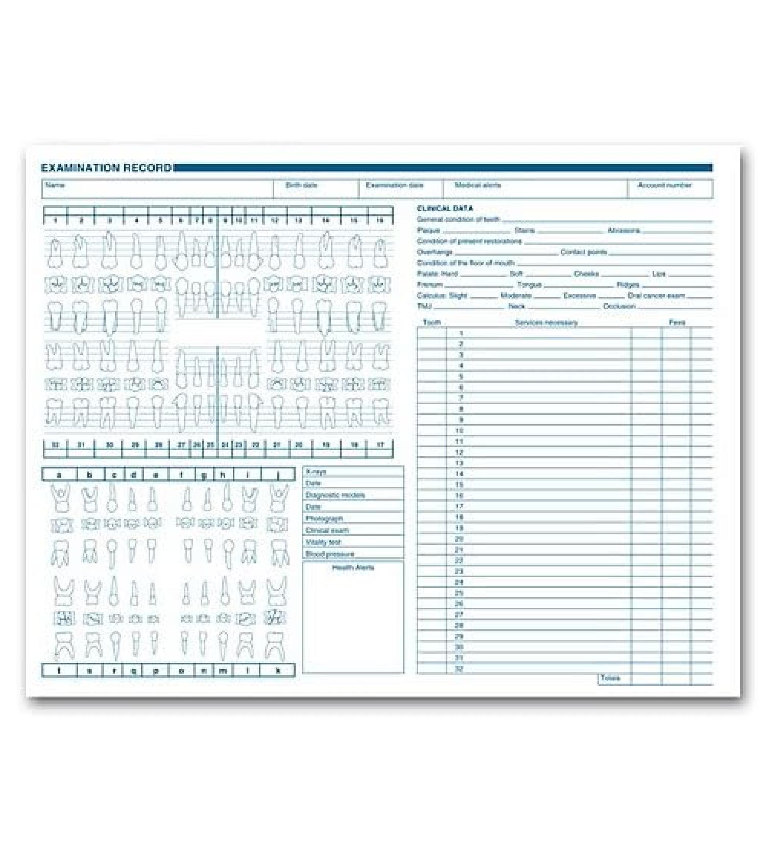 ABC Dental Exam Record with Anatomic and Periodontic Diagrams (Set of 500)