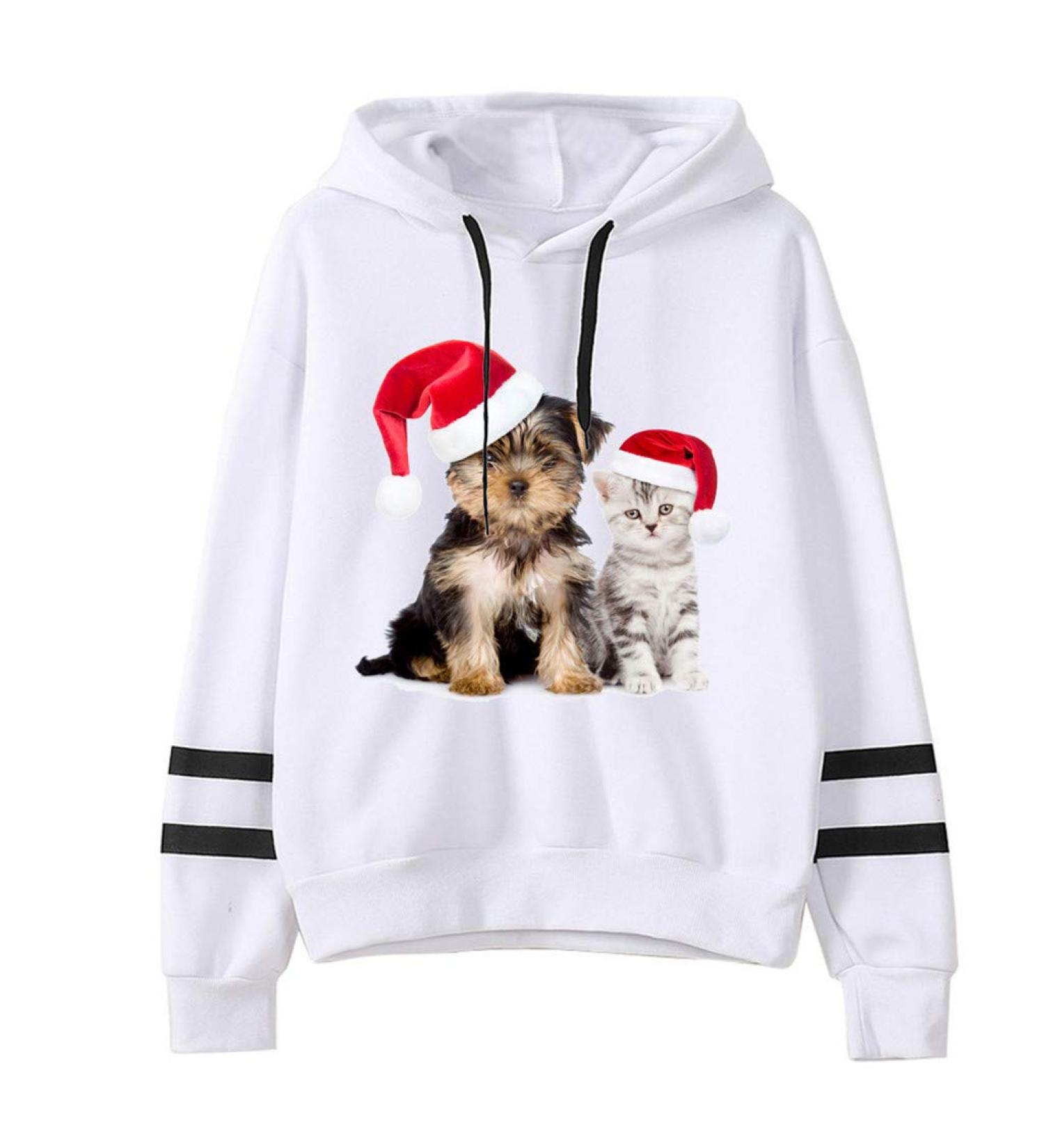 Bigfanshu Womans Sweaters Christmas Print Hooded Long Sleeves Sweatshirt Pullover Tops Shirt - Buy Online on GoSupps.com