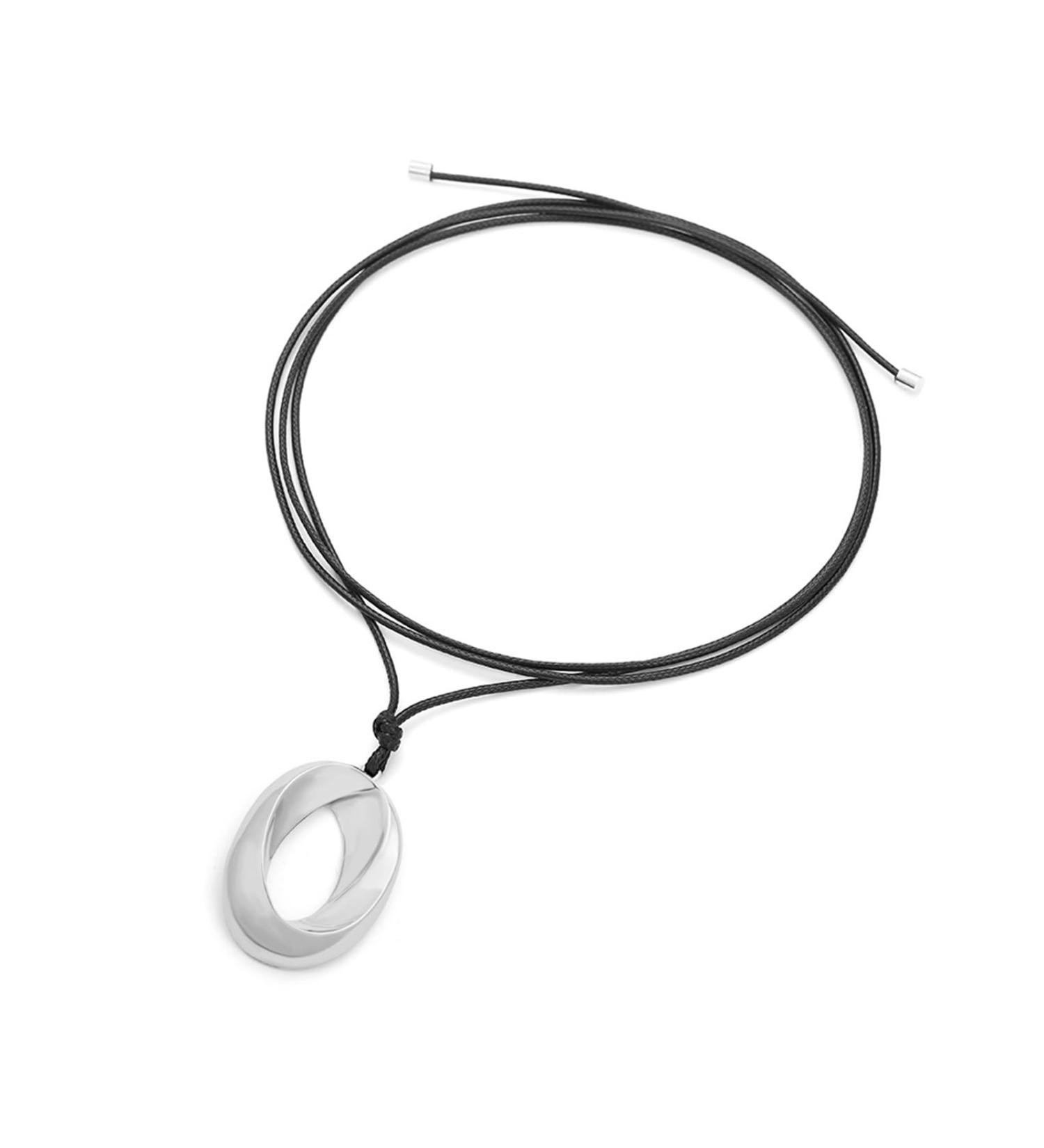 Oralgos Elegant Oval Metal Necklace - Geometric Hollow Pendant Fashionable Unisex Silver Jewelry Accessory - Buy Online on GoSupps.com