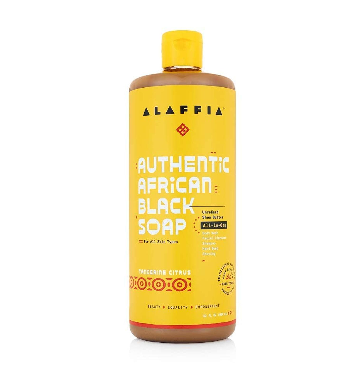 Authentic African Black Soap - Alaffia Skin Care 32 Fl Oz | All-in-One Body Wash, Face Wash, Shampoo & Shaving Soap with Fair Trade Shea Butter & Tangerine Citrus - Buy Online on GoSupps.com