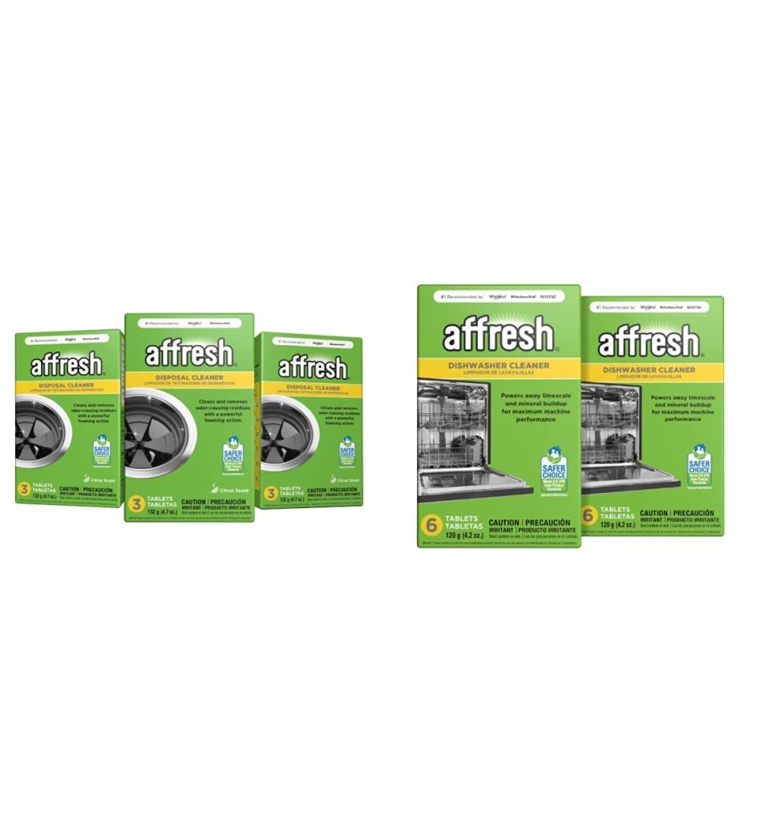 Affresh Garbage Disposal Cleaner 9 Tablets (3 Pack) & Dishwasher Cleaner 12 Tablets (2 Pack) - Removes Odor-Causing Residues and Limescale - Buy Online on GoSupps.com