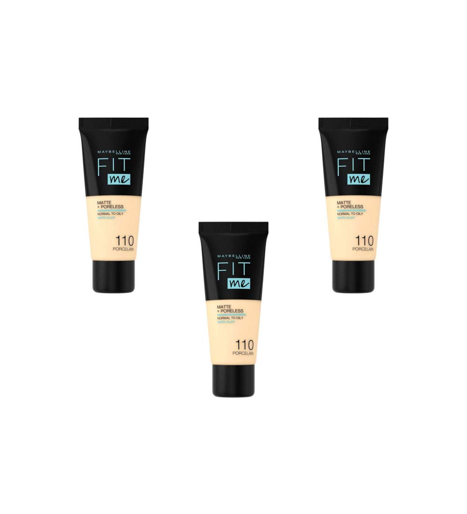 Maybelline New York Fit Me Matte & Poreless Fluid Foundation - 110 Porcelain Pack of 3 (3 x 30 ml) - Buy Online on GoSupps.com