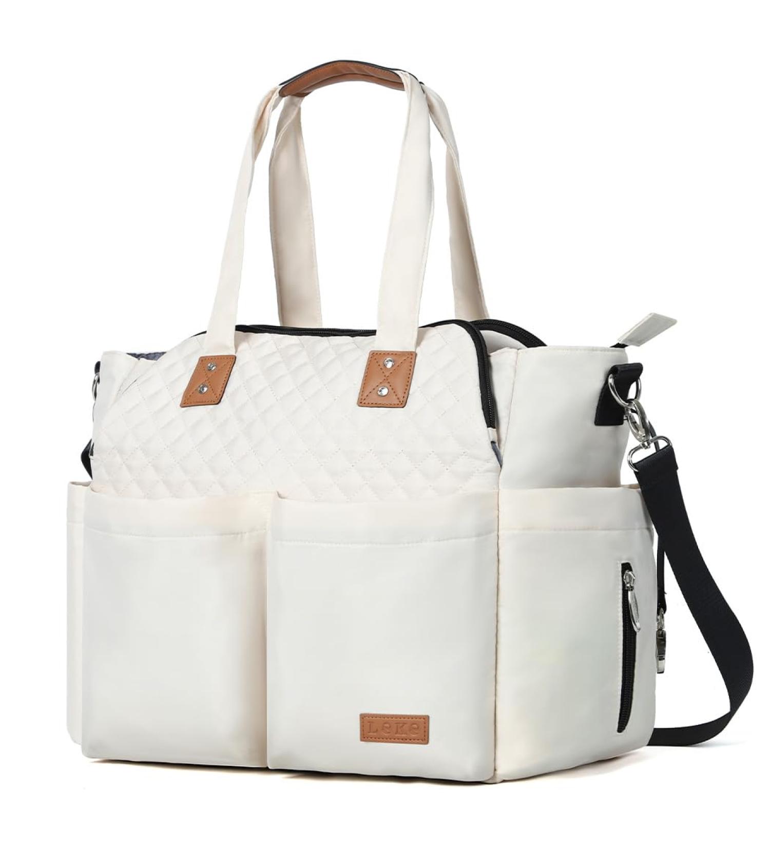 Lekebaby Large Baby Changing Bag for Stylish Mom and Dad - Quilted Beige with Travel Tote and Nappy Changing Mat - Buy Online on GoSupps.com