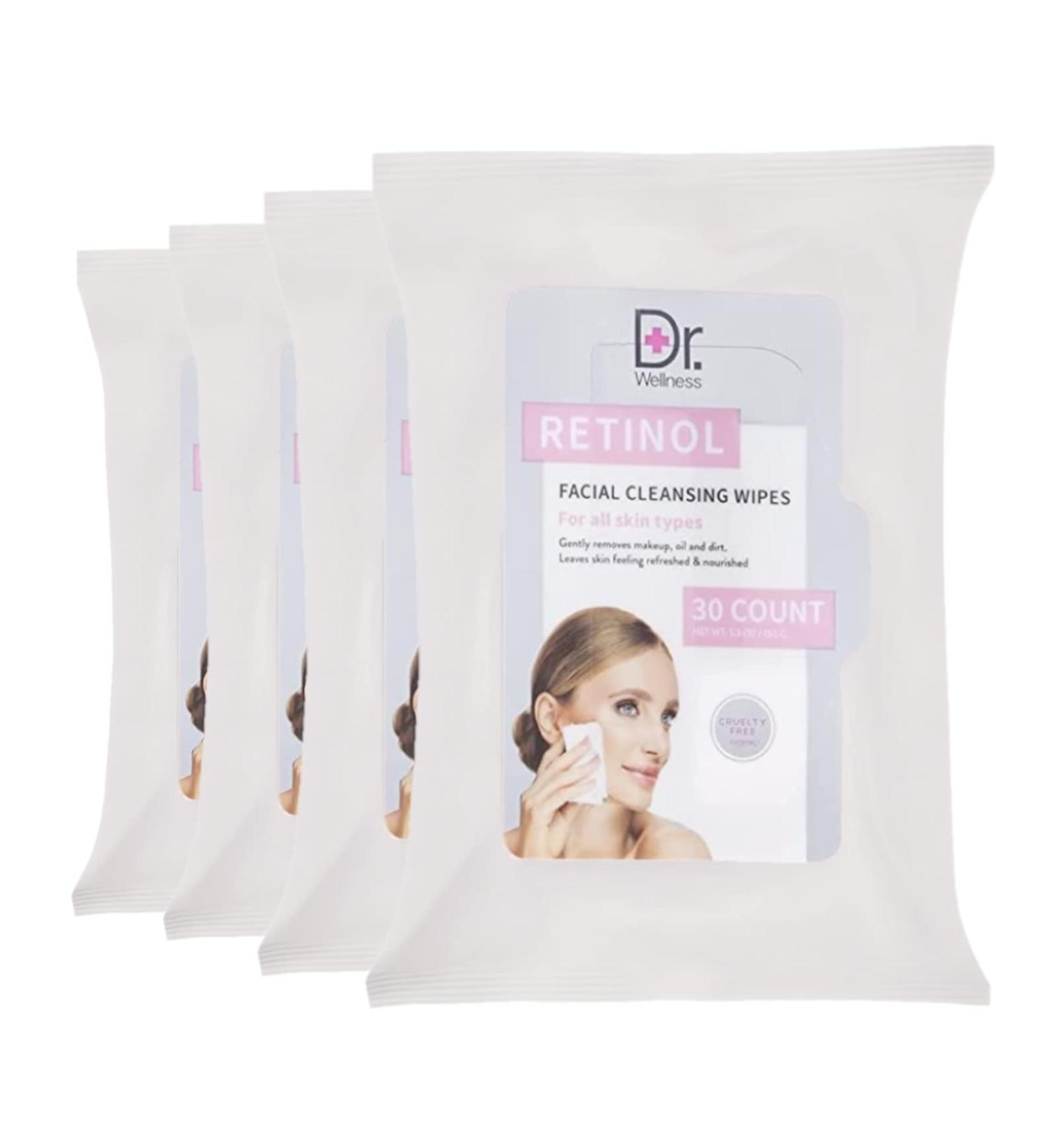 Dr. Wellness Retinol Face Wipes - 120 Wipes for Makeup Removal & Facial Cleansing - Buy Online on GoSupps.com
