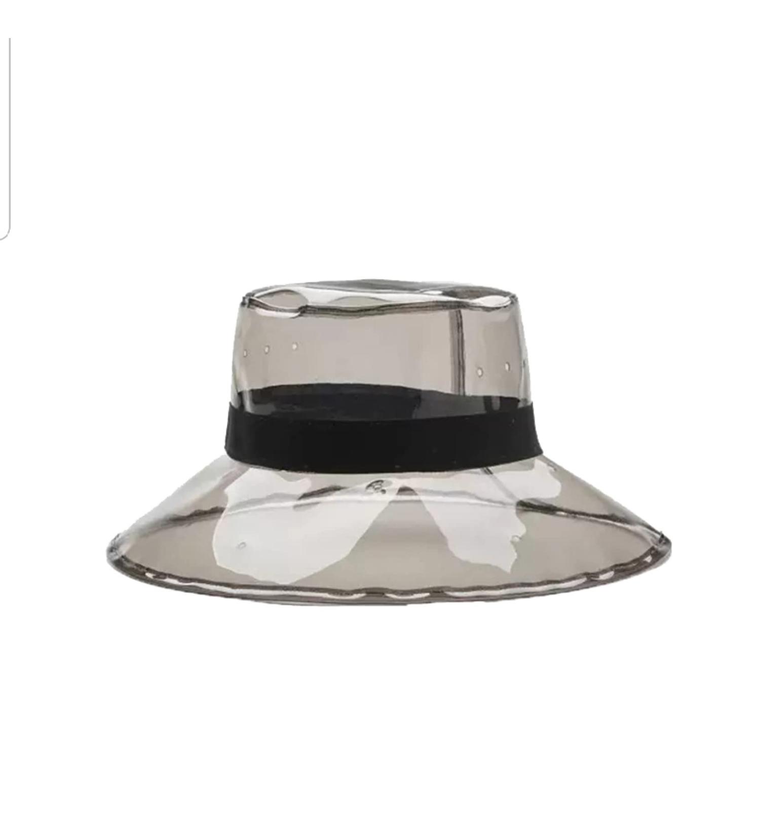 Clear Waterproof Bucket Hat Women Sun Visor | Transparent Plastic Wide Brim Rain Cap Fashion | Black One Size - Buy Online on GoSupps.com