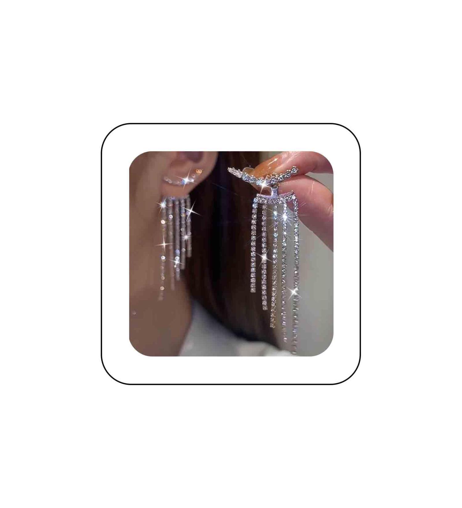 Buy Vintage Rhinestone Chandelier Drop Earrings | Crystal Ear Climbers & Silver CZ Tennis Chain Jewelry for Women - Buy Online on GoSupps.com